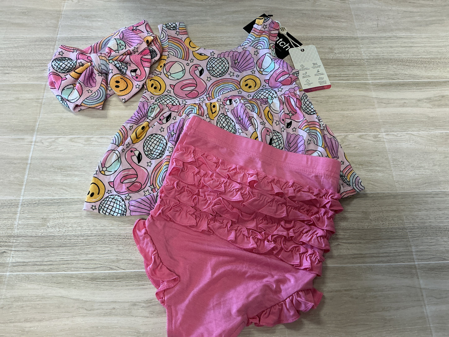 NWT 18-24m Bums & Roses Disco Dress/Bloomer/Bow 3 Piece Set