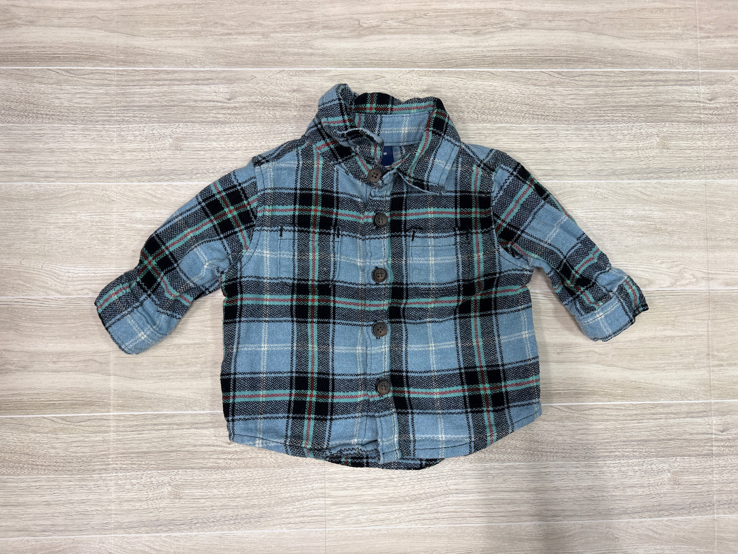 0-3m Blue Plaid Flannel Long Sleeve