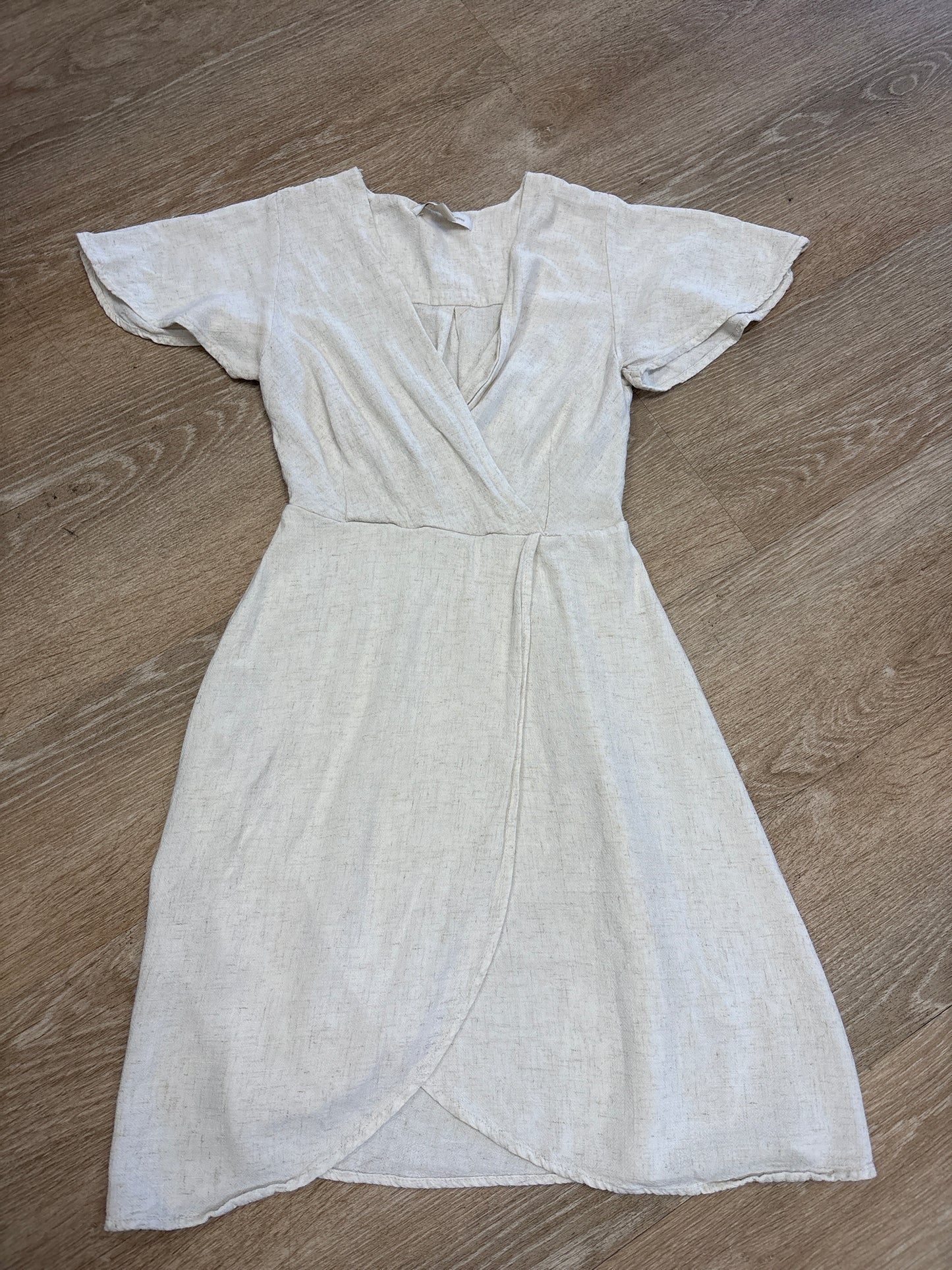 Womens XS Cream Linen Wrap Dress
