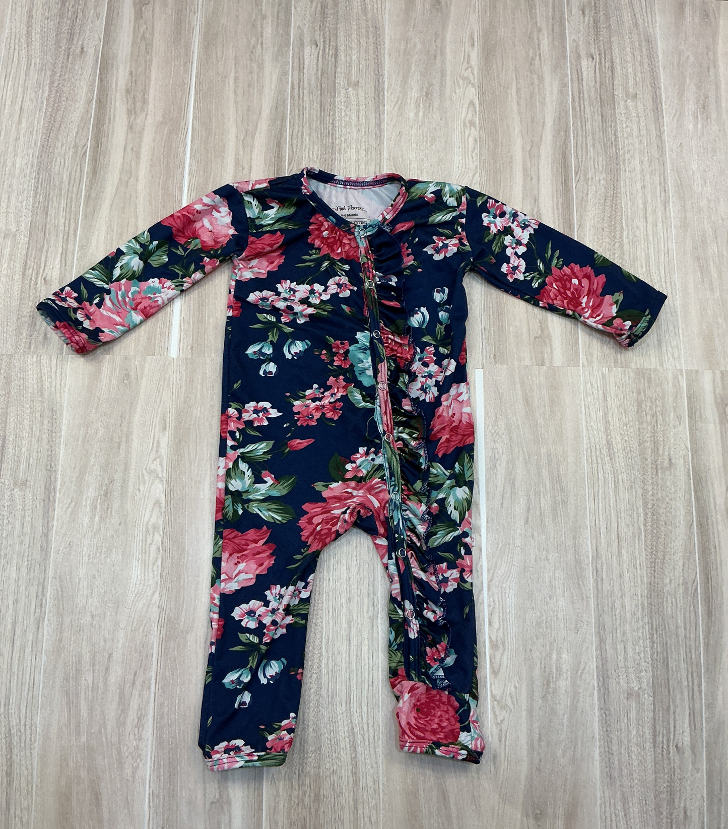 6-9m Posh Peanut Navy Floral Ruffle Romper