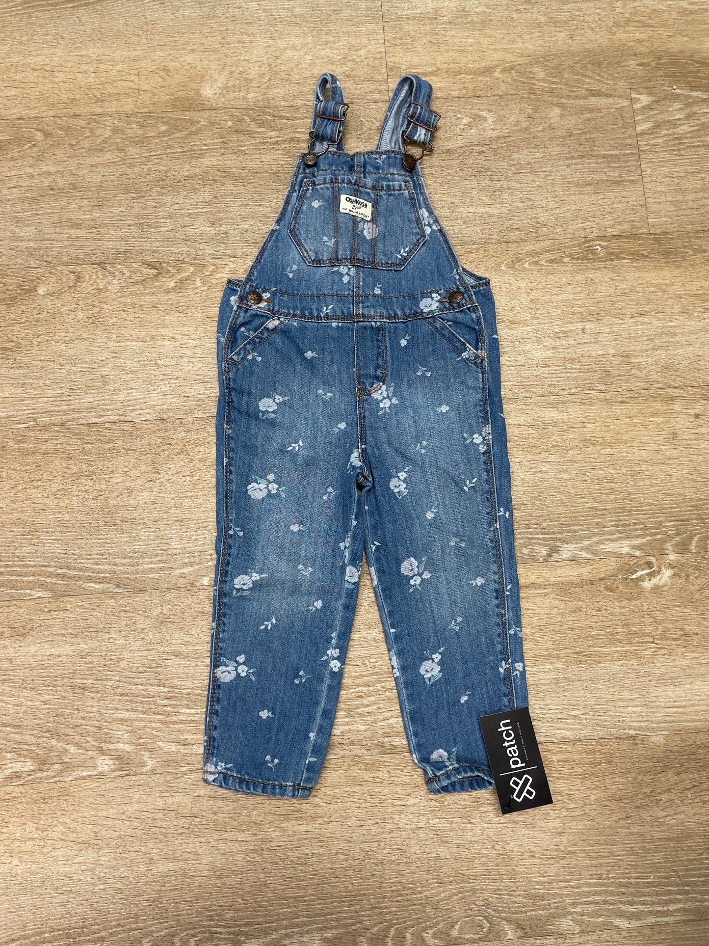 3T OshKosh Floral Denim Overalls