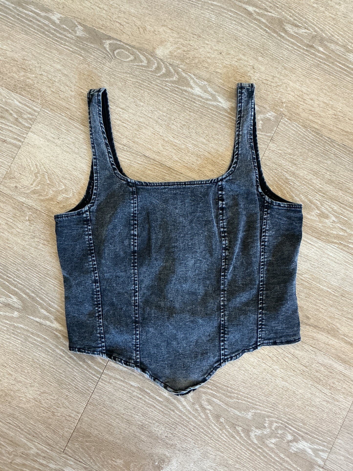 Womens XL Acid Wash Black Denim Zip Tank