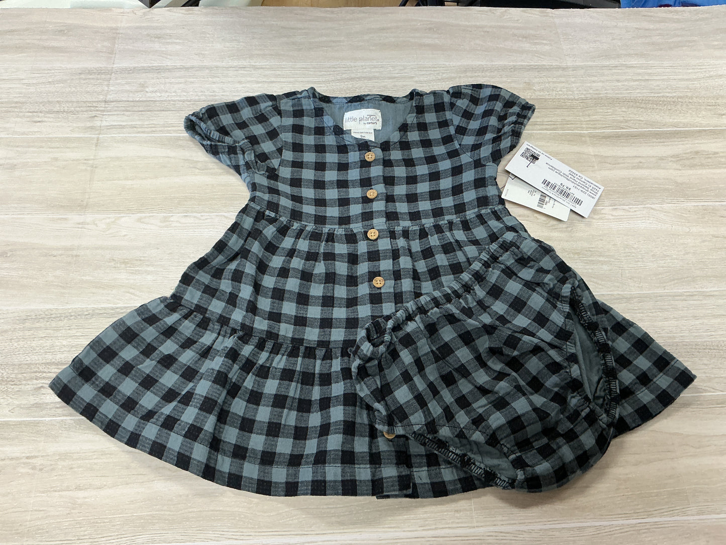 NWT 9m Blue/Black Organic Cotton Dress/Bloomer Set