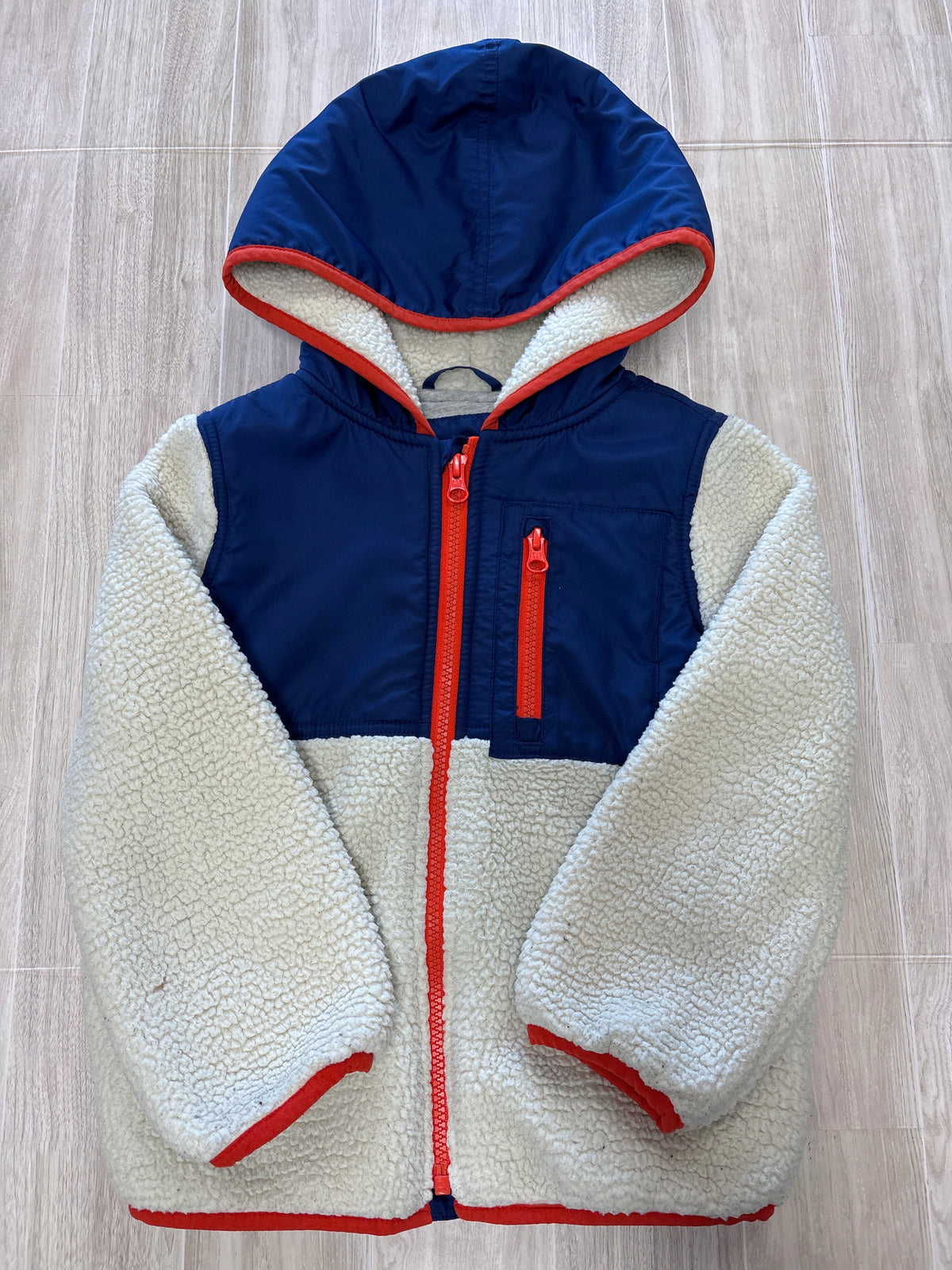 4/5 Cream/Navy Teddy Zip Up Hooded Jacket