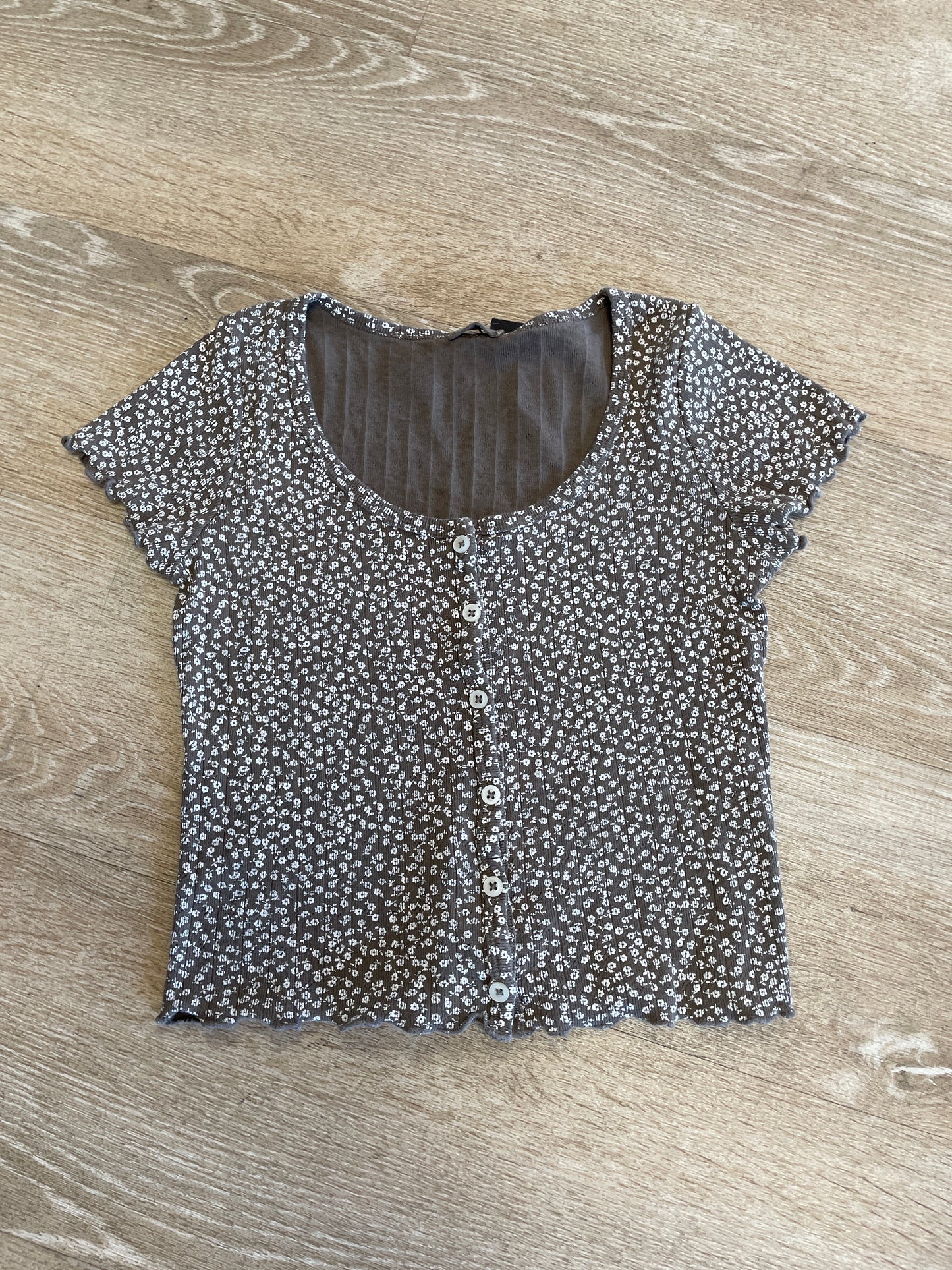 Womens XSmall John Galt Brown Floral Button Shirt
