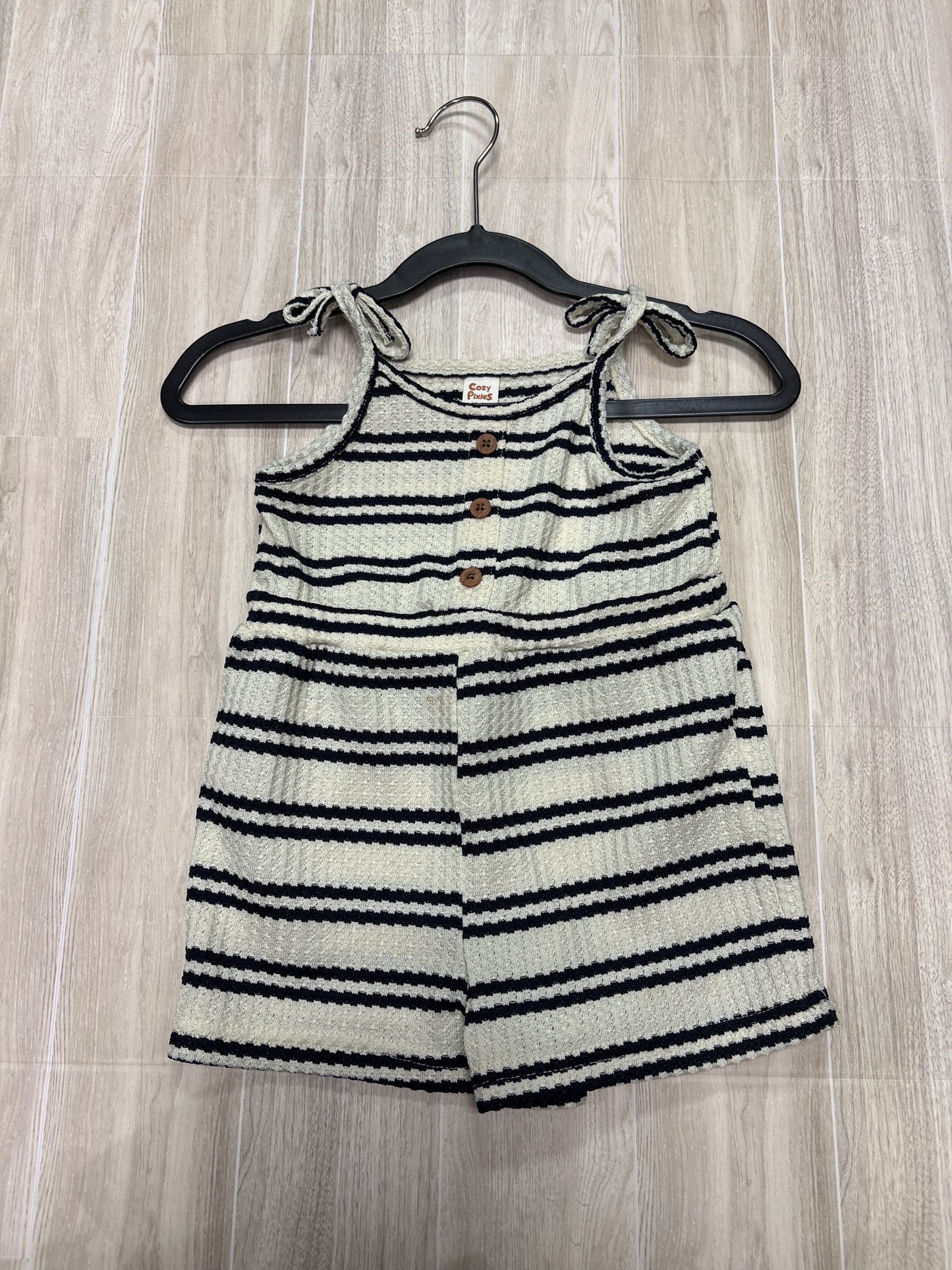 12-18m Waffle Knit Black/Cream Striped Tank Romper
