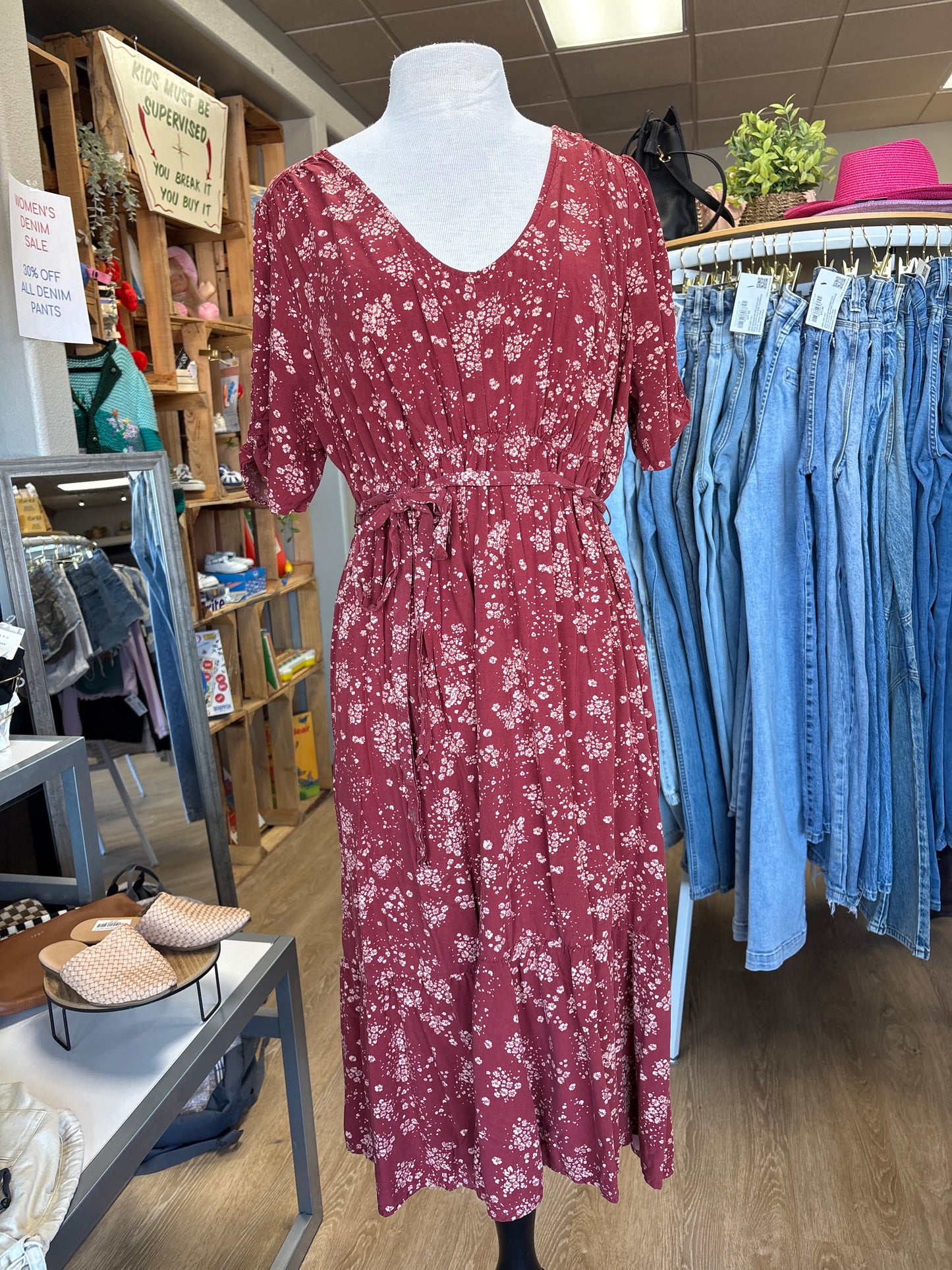 Womens XXLarge Maternity Terracotta Floral Tie Dress