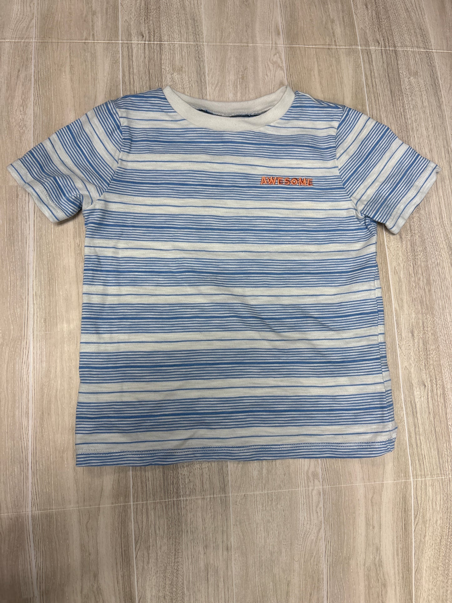 4T Blue/White Striped Awesome Tee