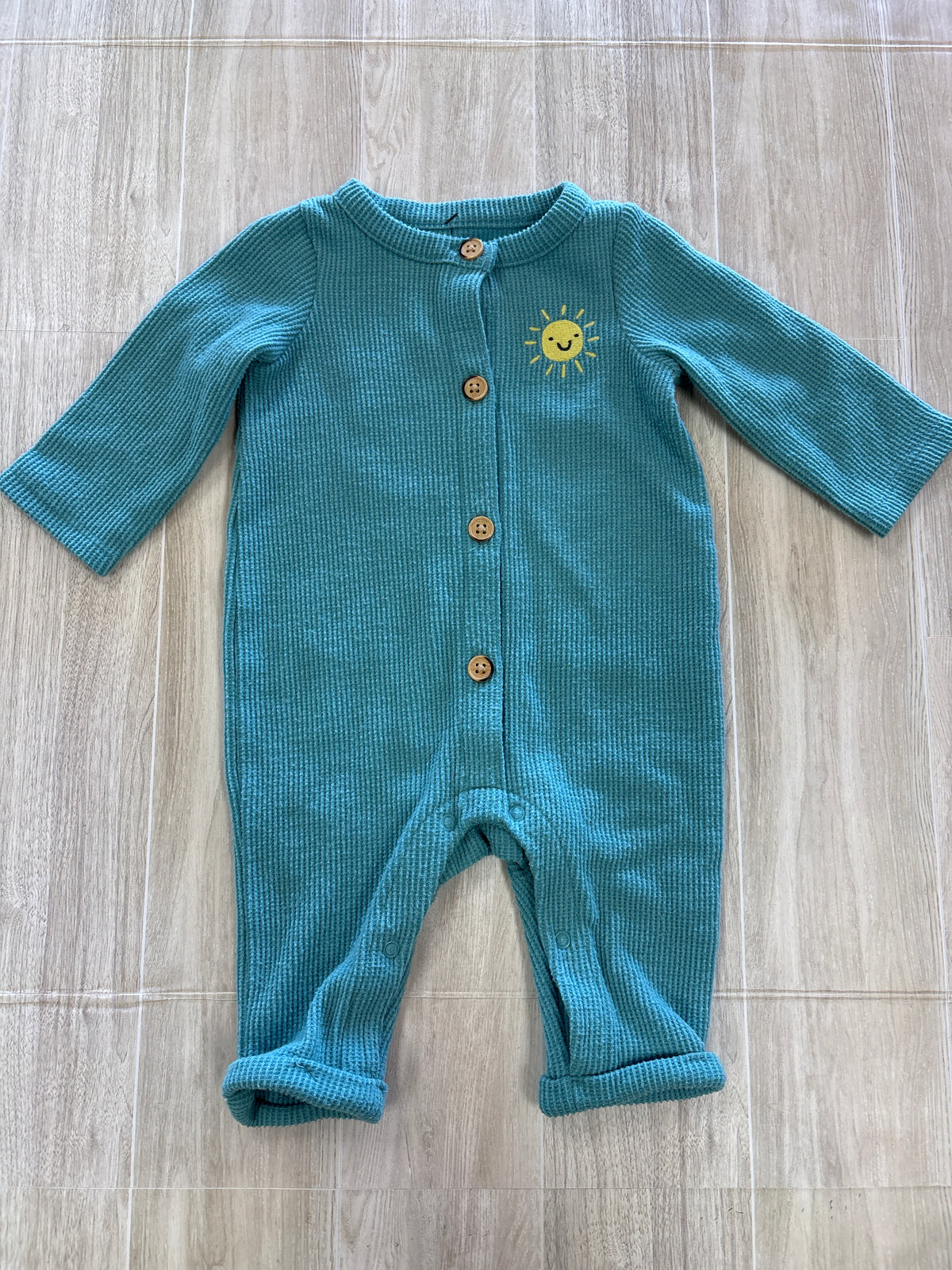 0-3m Teal Sunshine Waffle Knit Jumpsuit