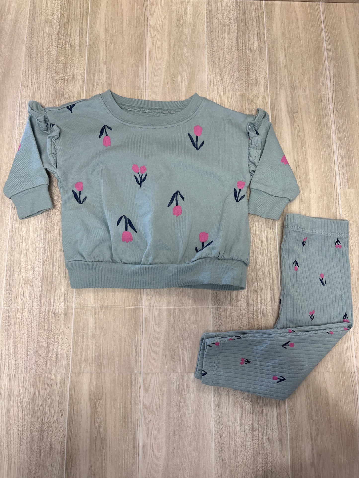 6m Mint Ribbed Tulip 2 Piece Legging + Crewneck Set