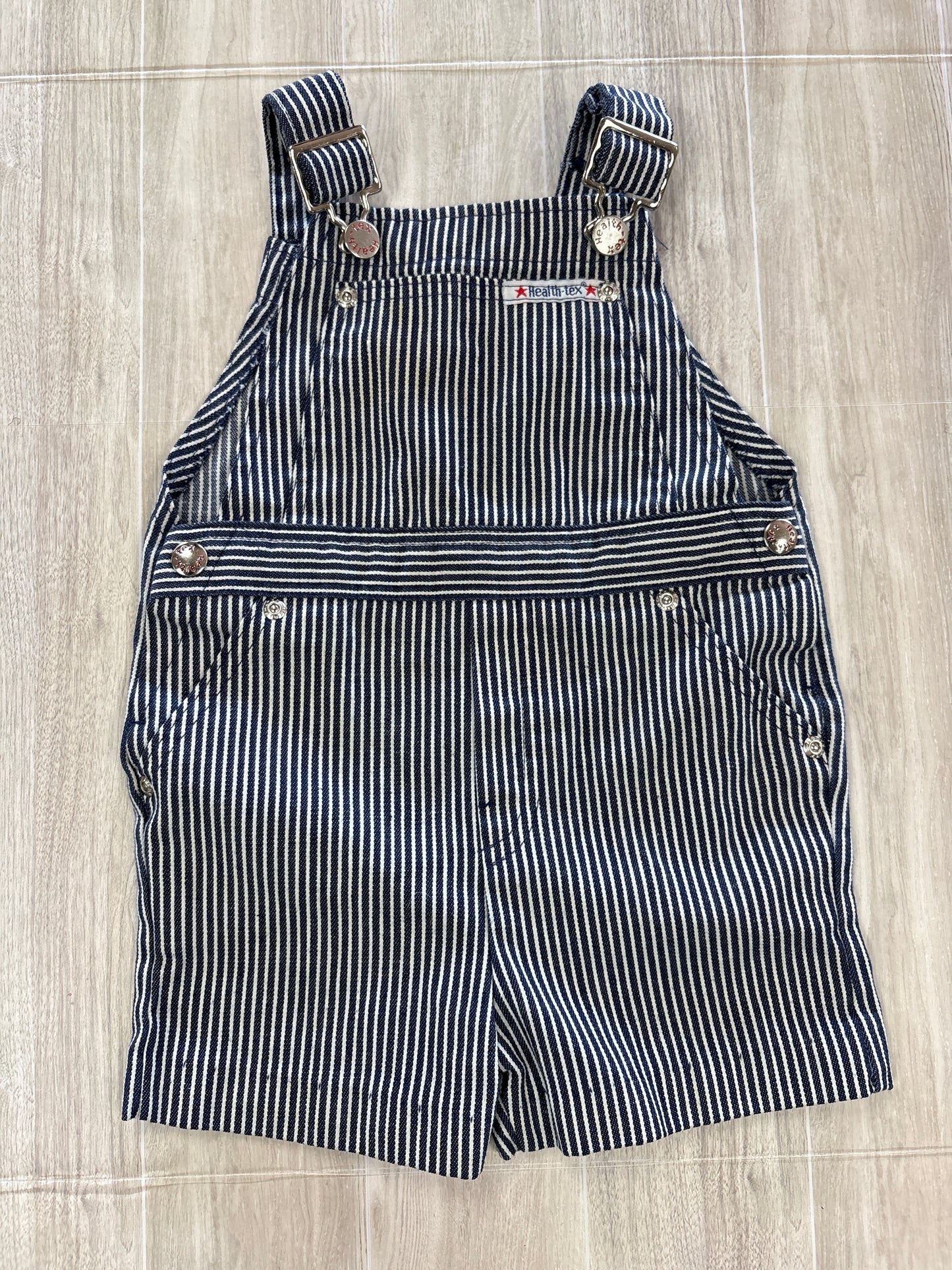 VINTAGE 4T Health-Tex Navy Pinstripe Shortie Overalls
