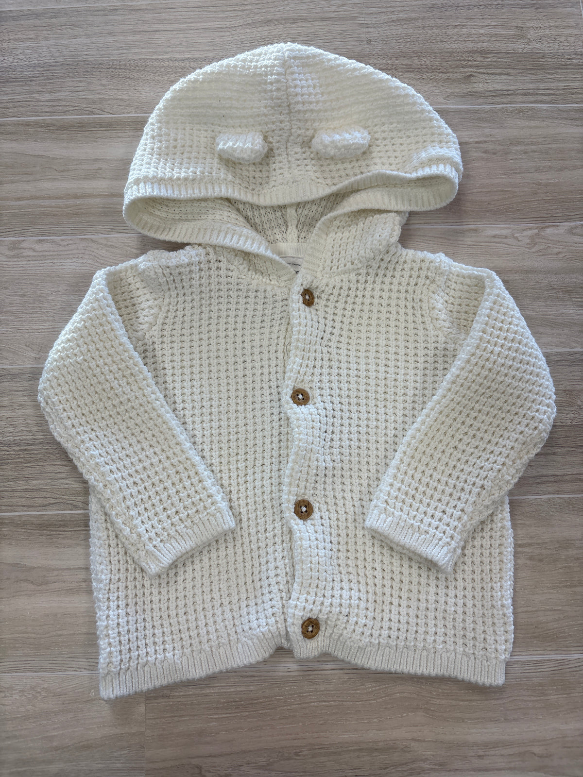 6m White Knit Ear Hooded Button Cardigan