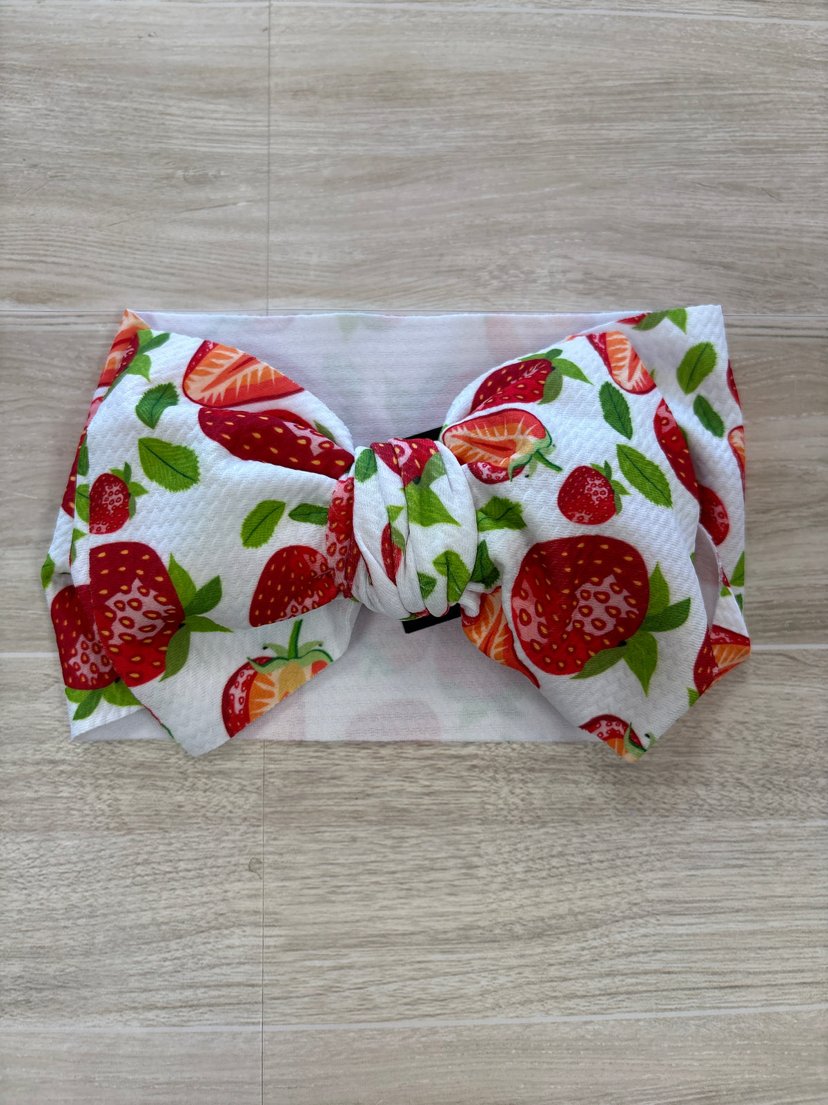 Stretchy White Strawberry Bow Headwrap