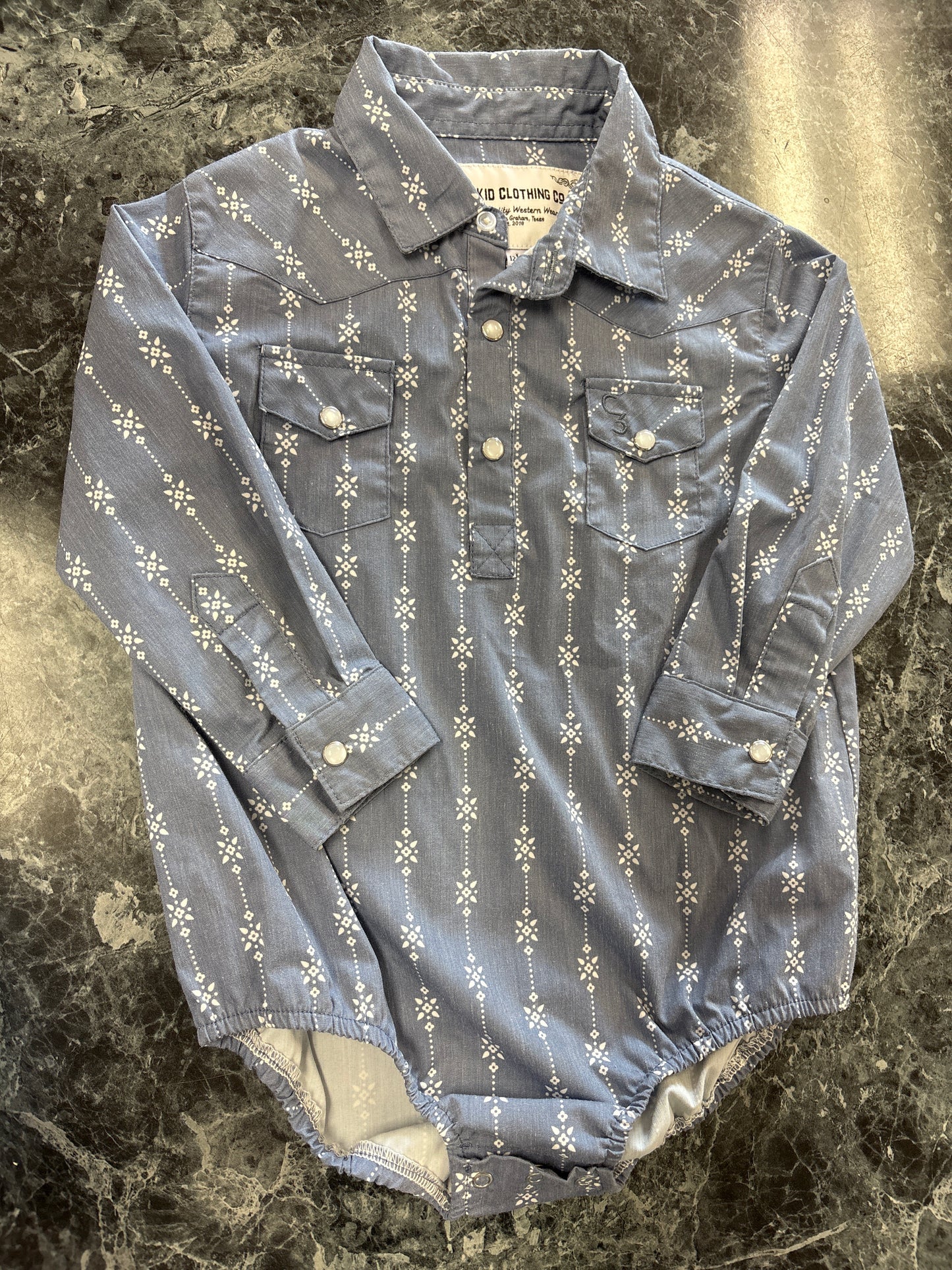 12-18m Cowkid Clothing Blue Printed Pearl Snap