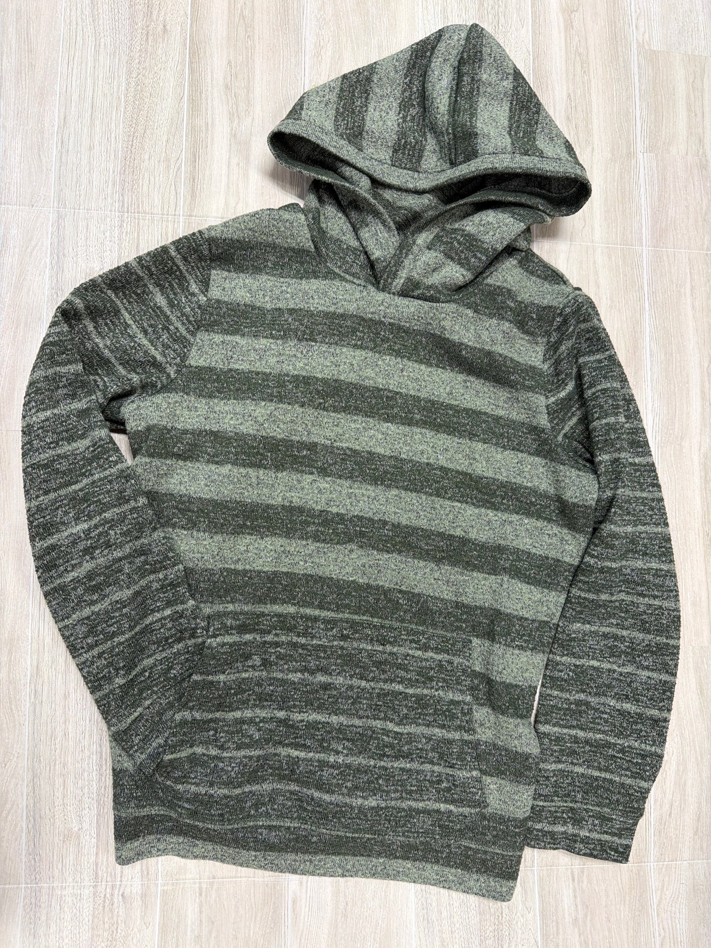 8 Olive Green Heathered Striped Pullover Hoodie