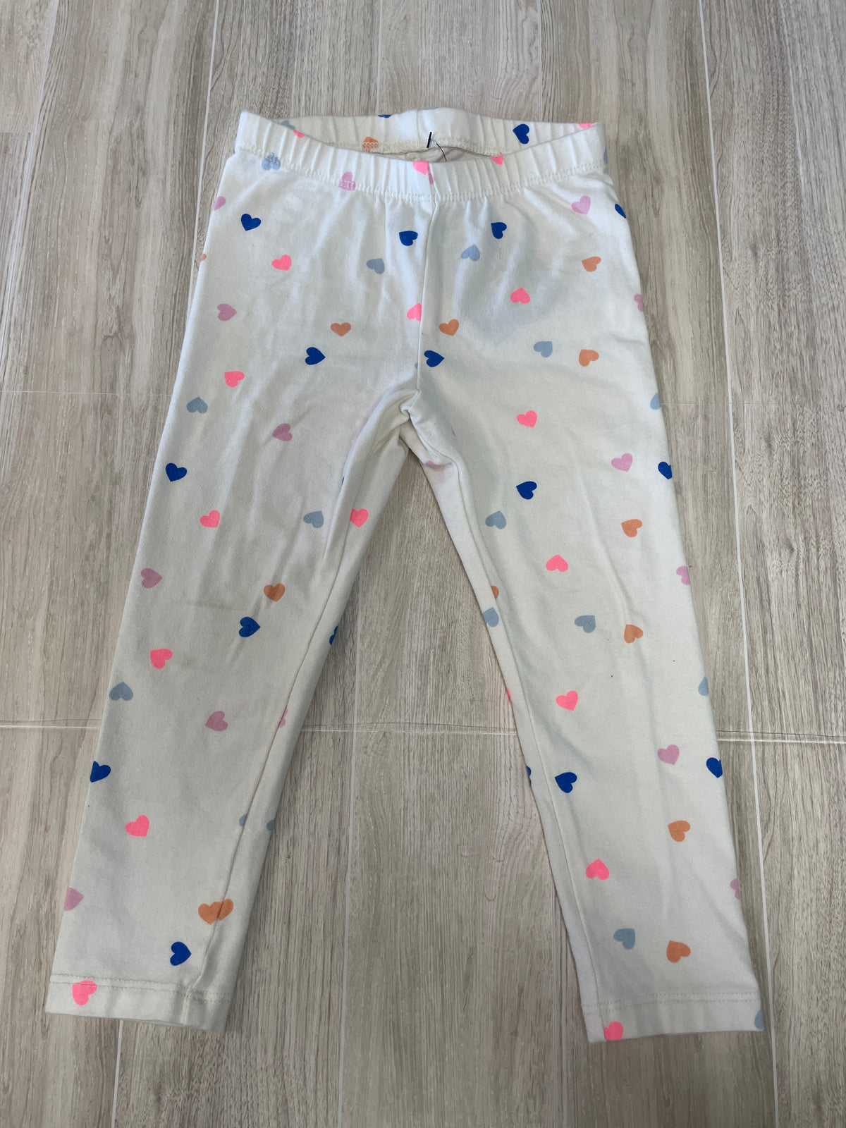2T White Multi Color Heart Leggings