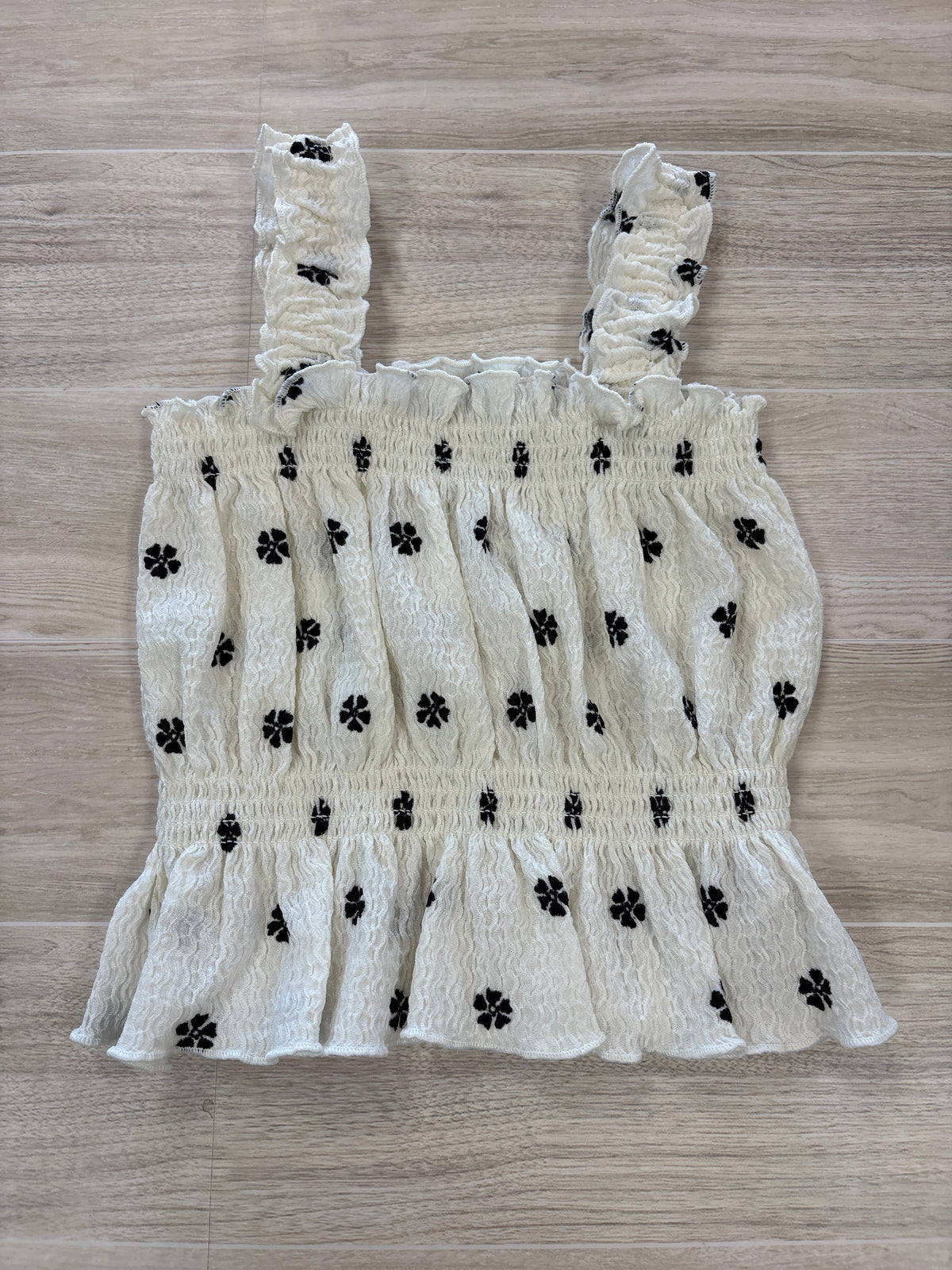 12-18m White With Black Floral Smocked Tank