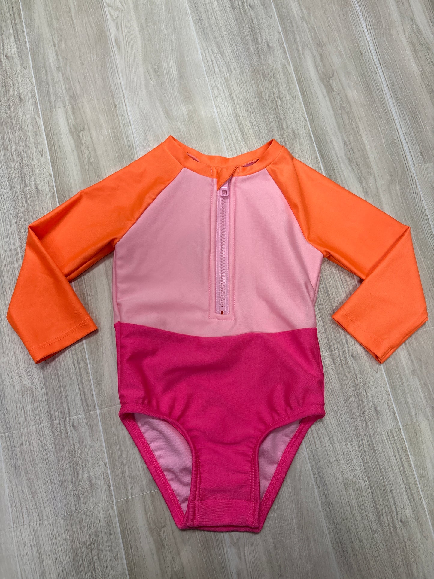 12m Neon Colorblock Pink.Orange Swim Suit - BLEMISH