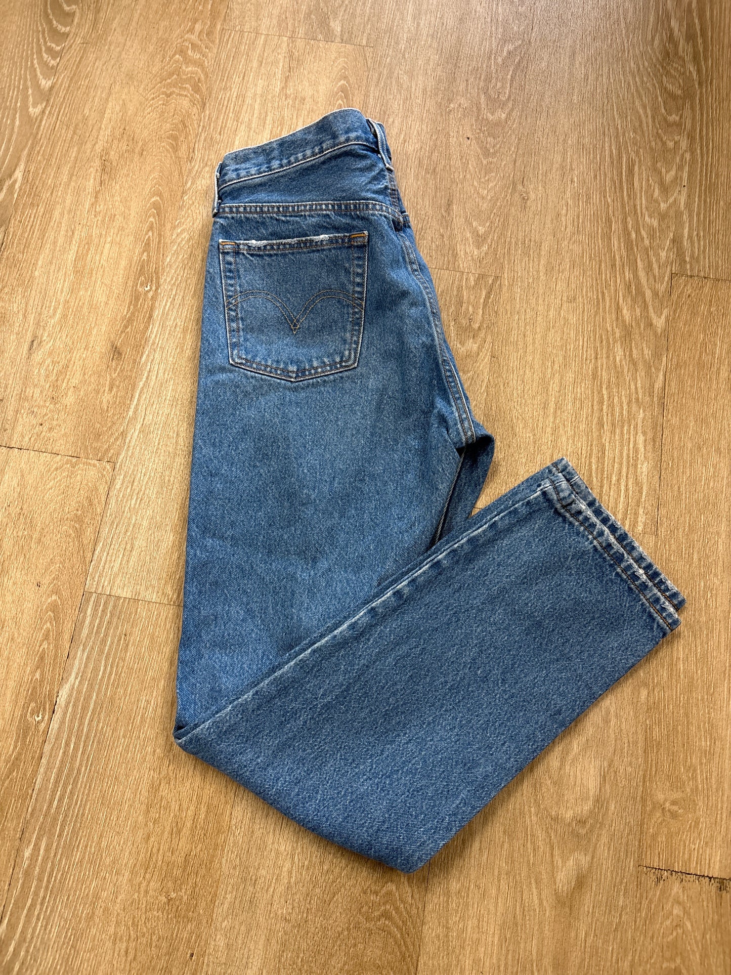 Womens 29 Levis 501 Distressed Button Fly Straight Leg Denim