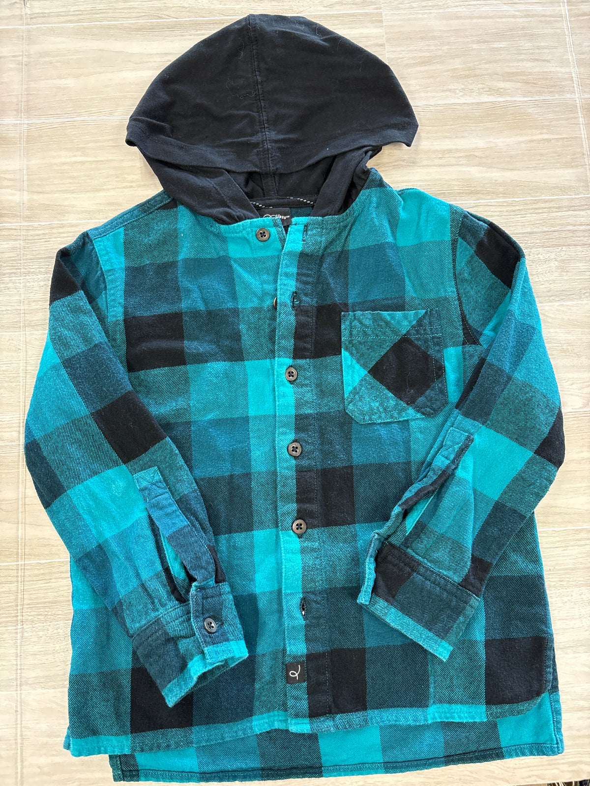 4/5 Blue/Black Hooded Button Up Flannel