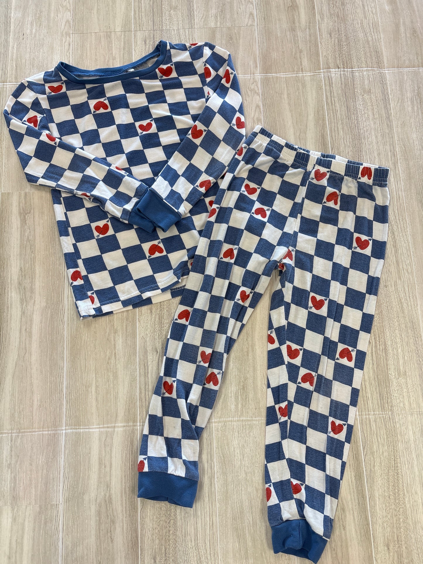 4T Blue/White Checkered Heart Pajama Set
