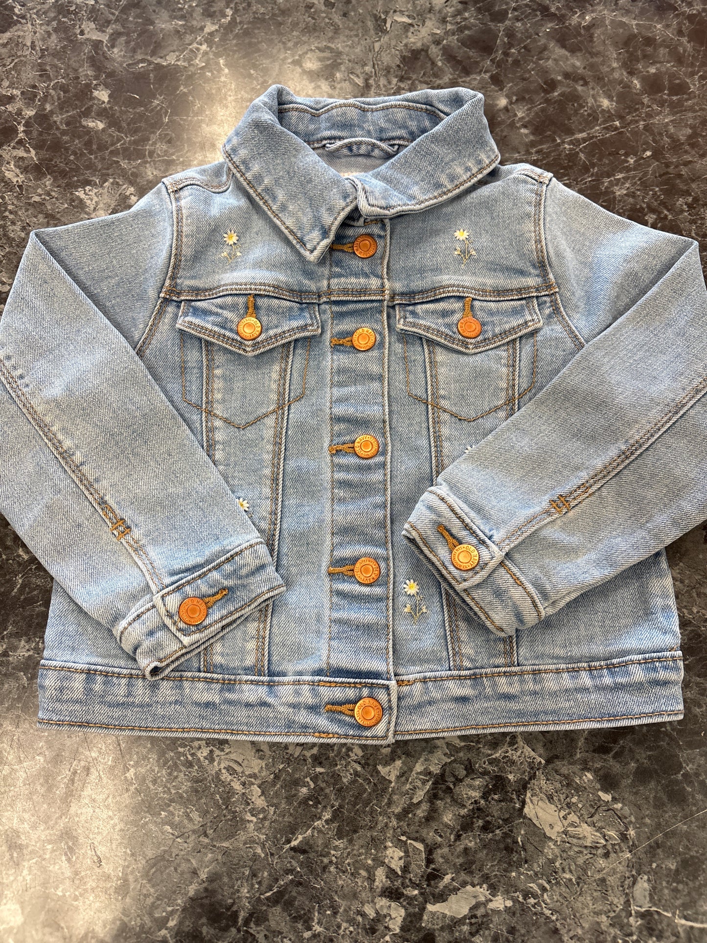 3T Light Wash Daisy Stitched Denim Jacket
