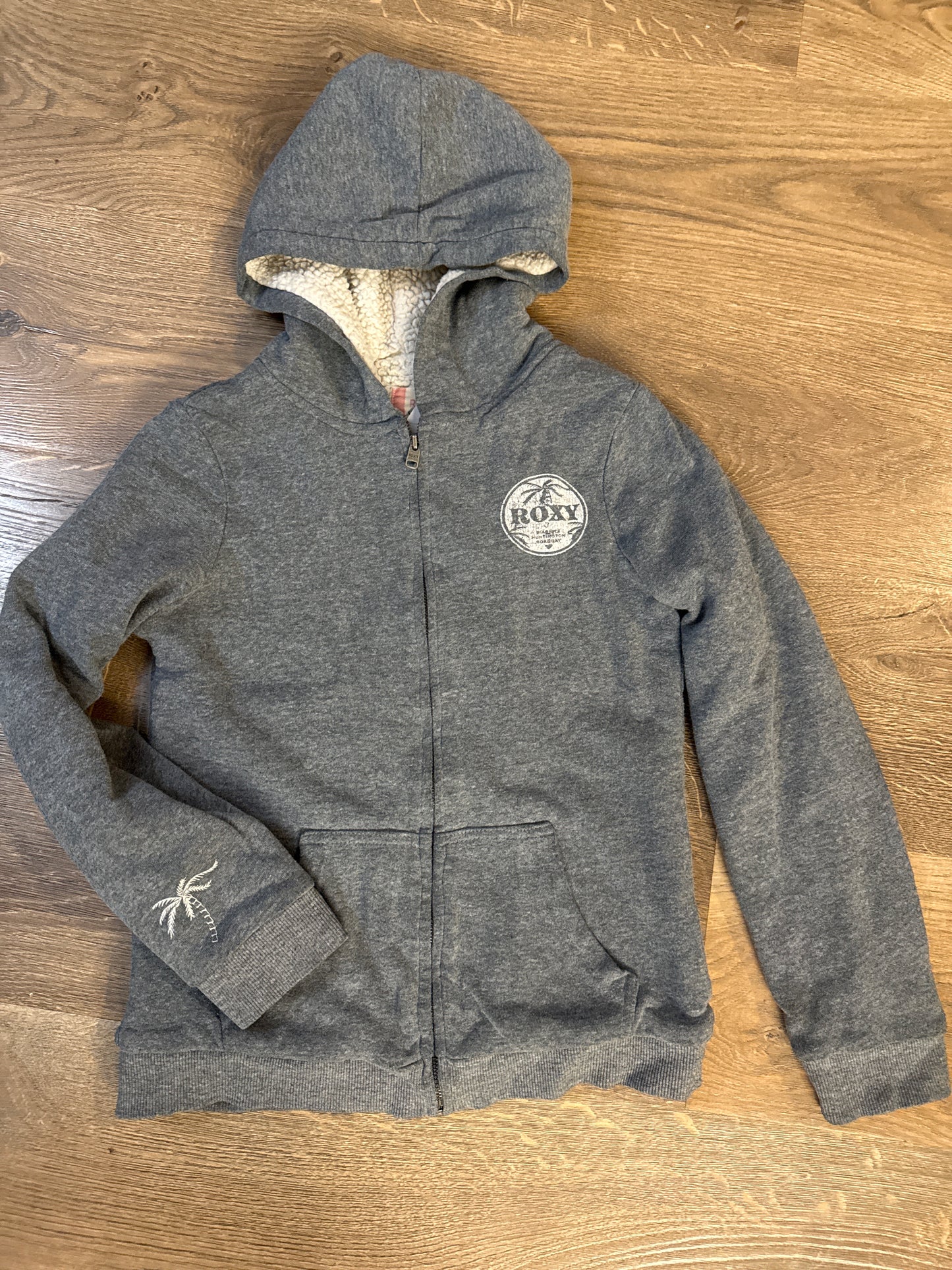 12 Roxy Light Grey Sherpa Lined Zip Up Jacket