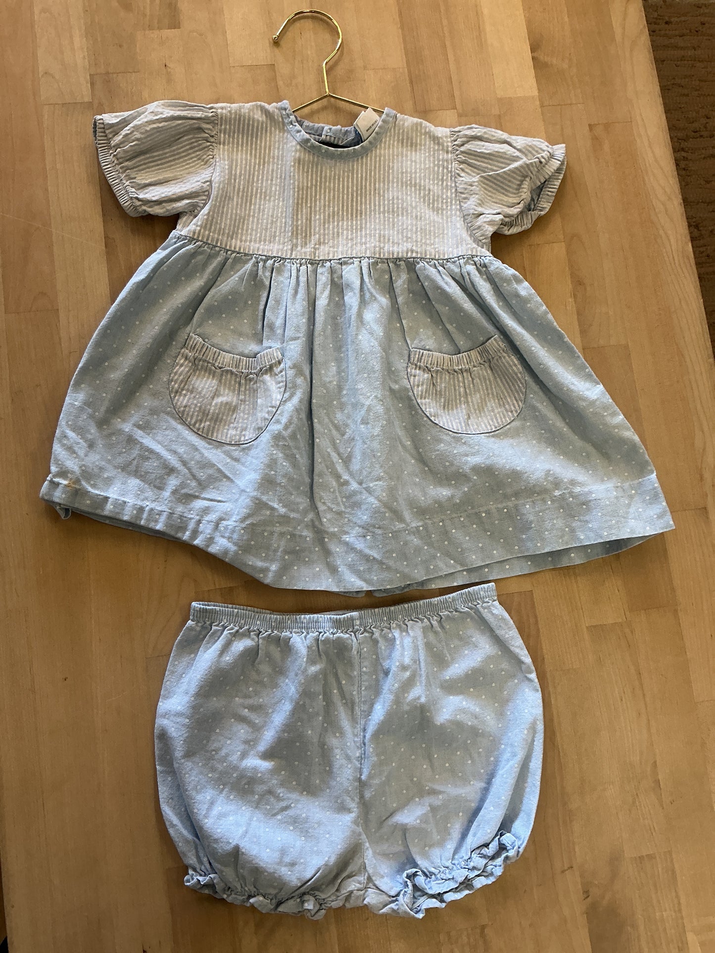 Vintage 18m Osh Kosh Pin Stripe Dress + Bloomer Set - Blemish