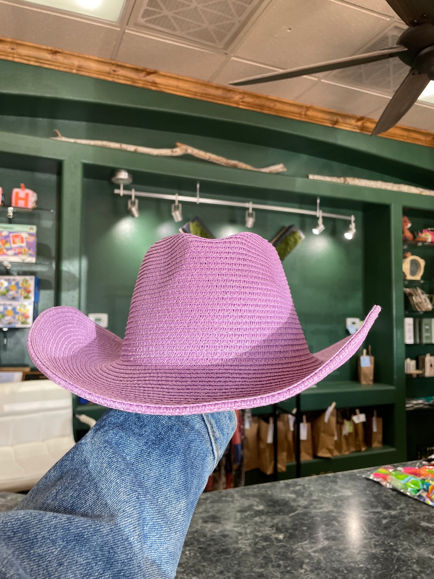 NEW Womens Straw Cowboy Hat - Purple