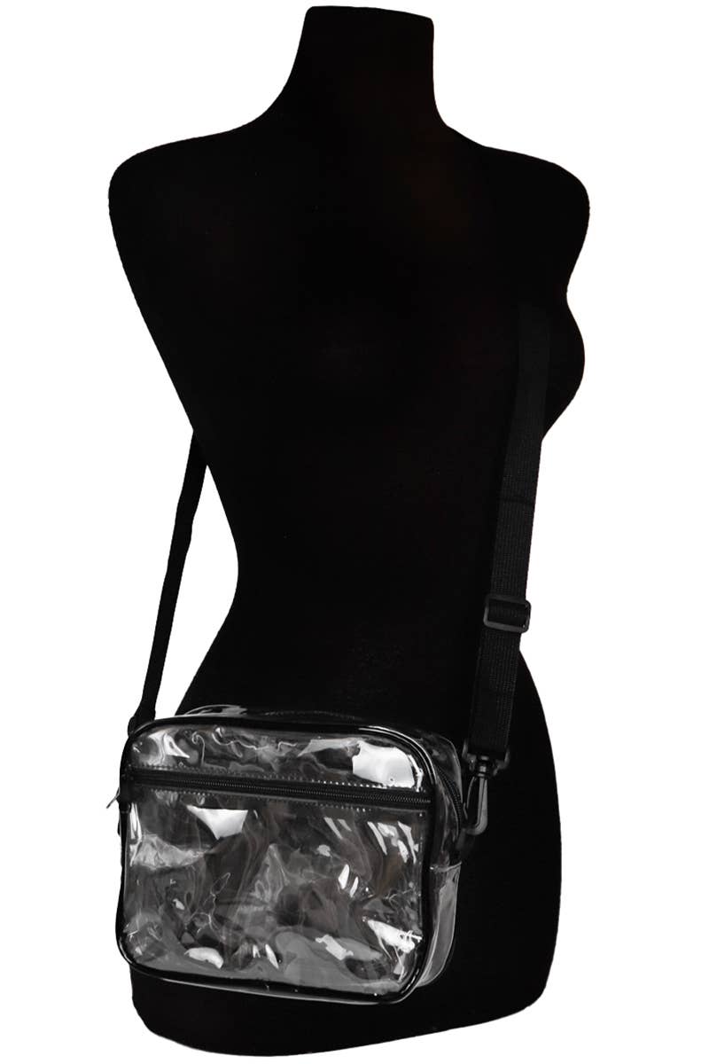 Cap Zone - Clear PVC Crossbody Messenger Travel Bag: Black