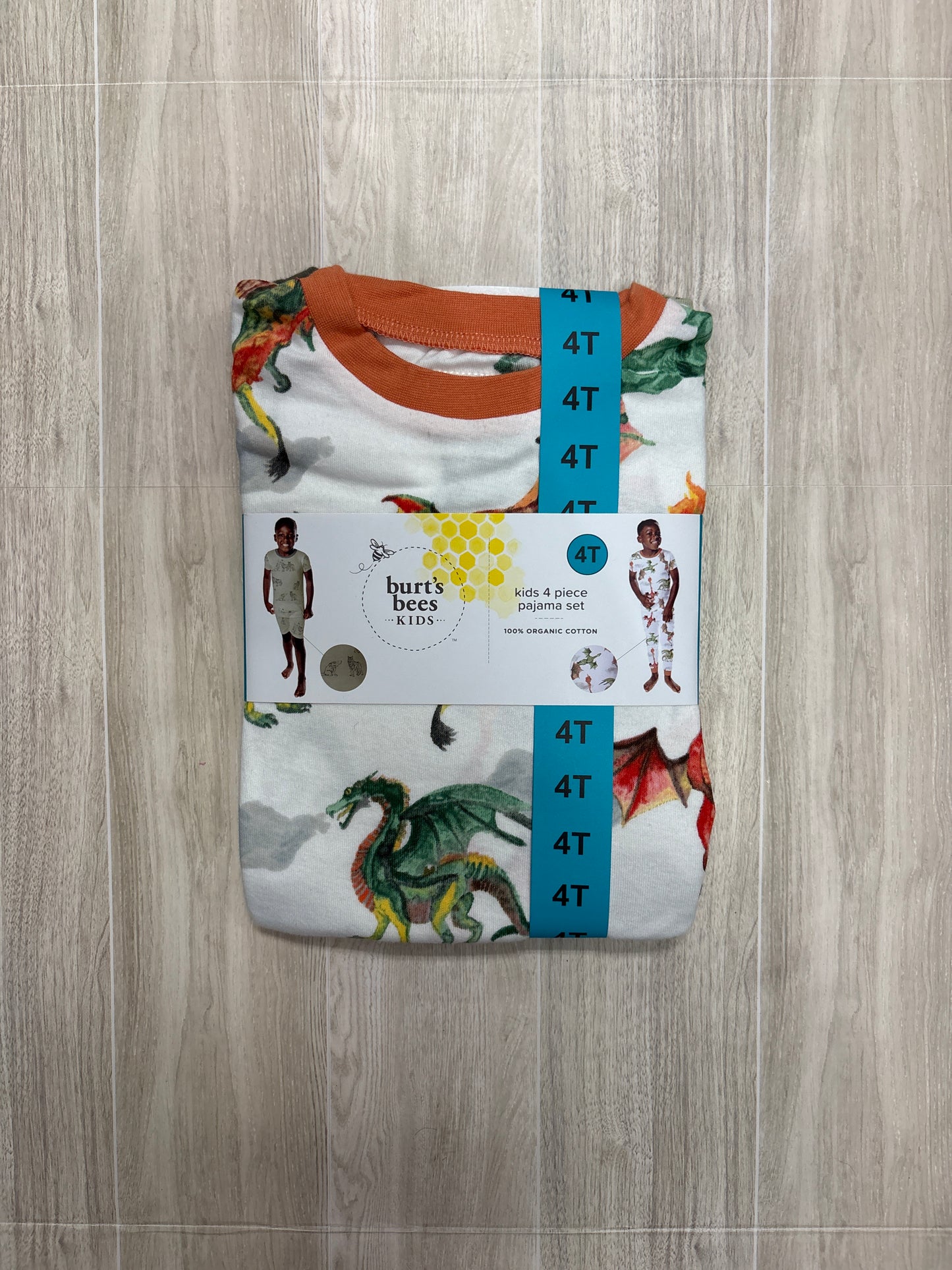 NWT 4T Burts Bees 4 Piece Dino/Animals Pajama Set