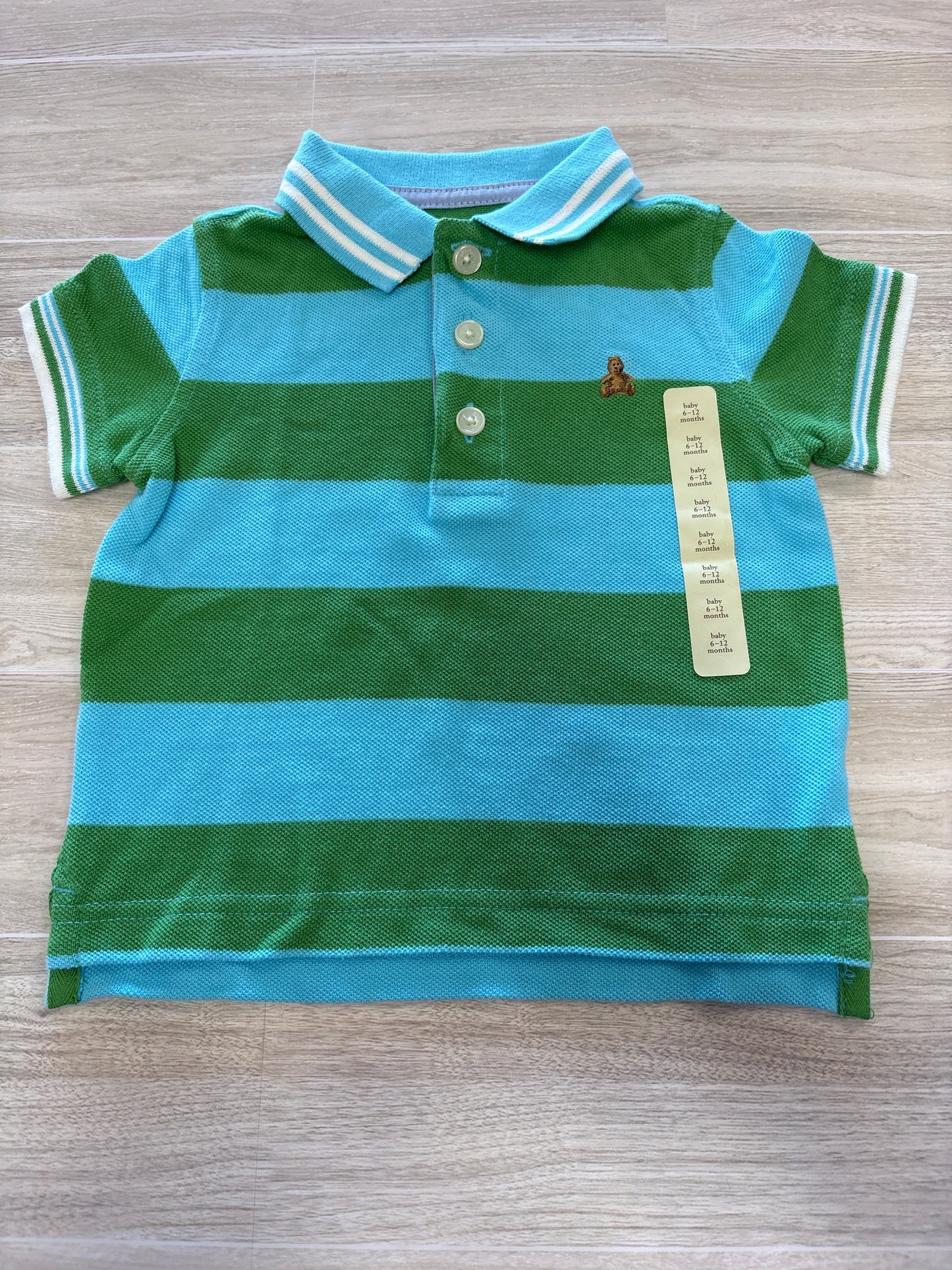 NWT 6-12m Blue/Green Striped Collared Tee