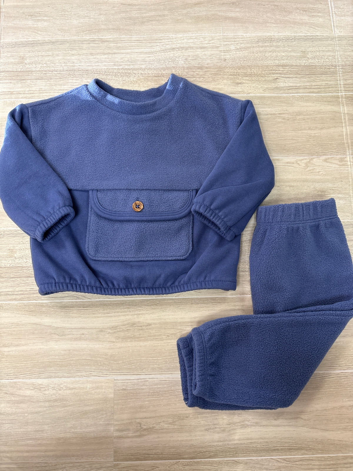 6-9m Blue Fleece Pocket Crewneck + Jogger Set