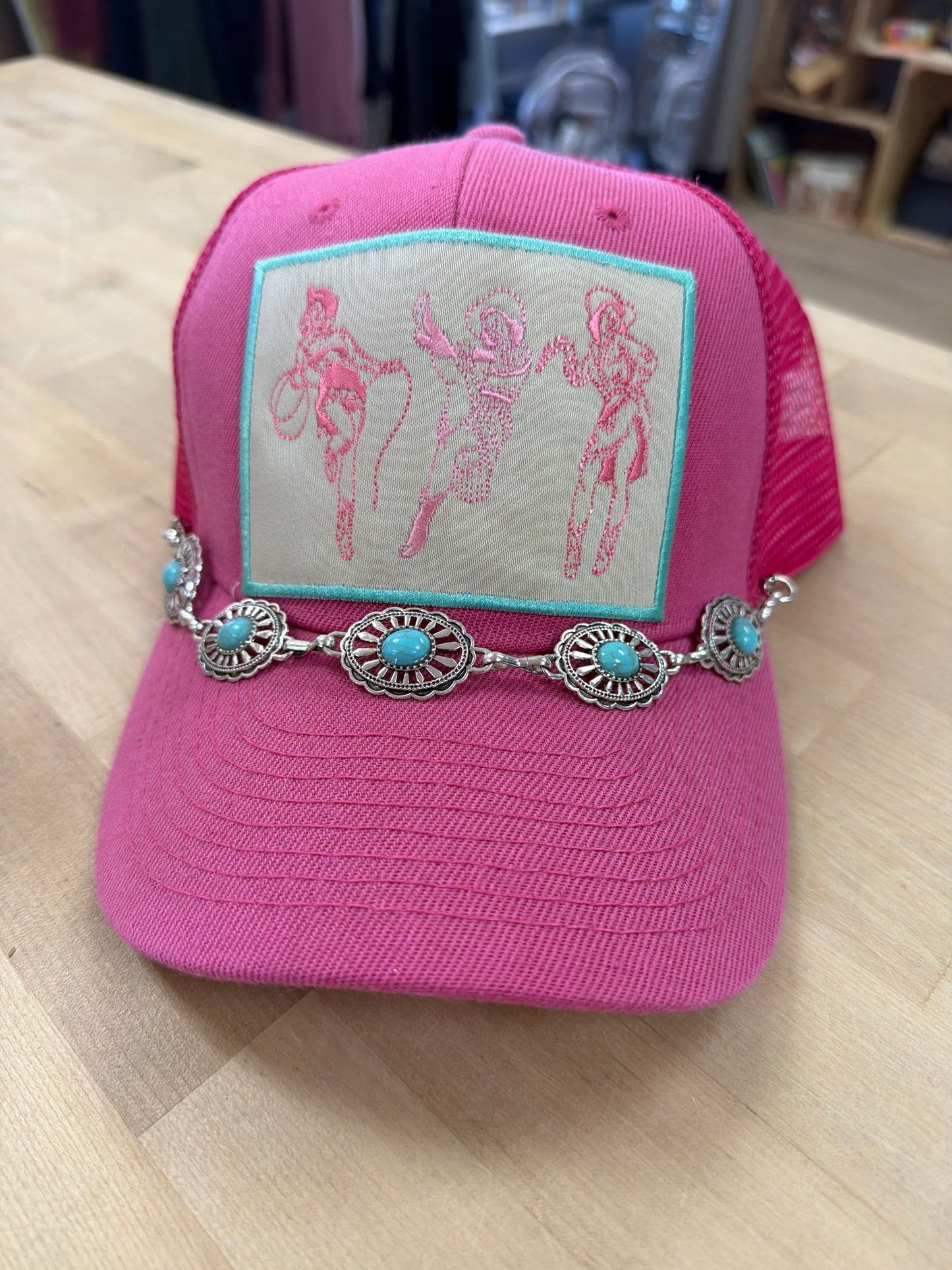 Trucker Hat - Cowgirls - Pink - Blue/Turquoise Band