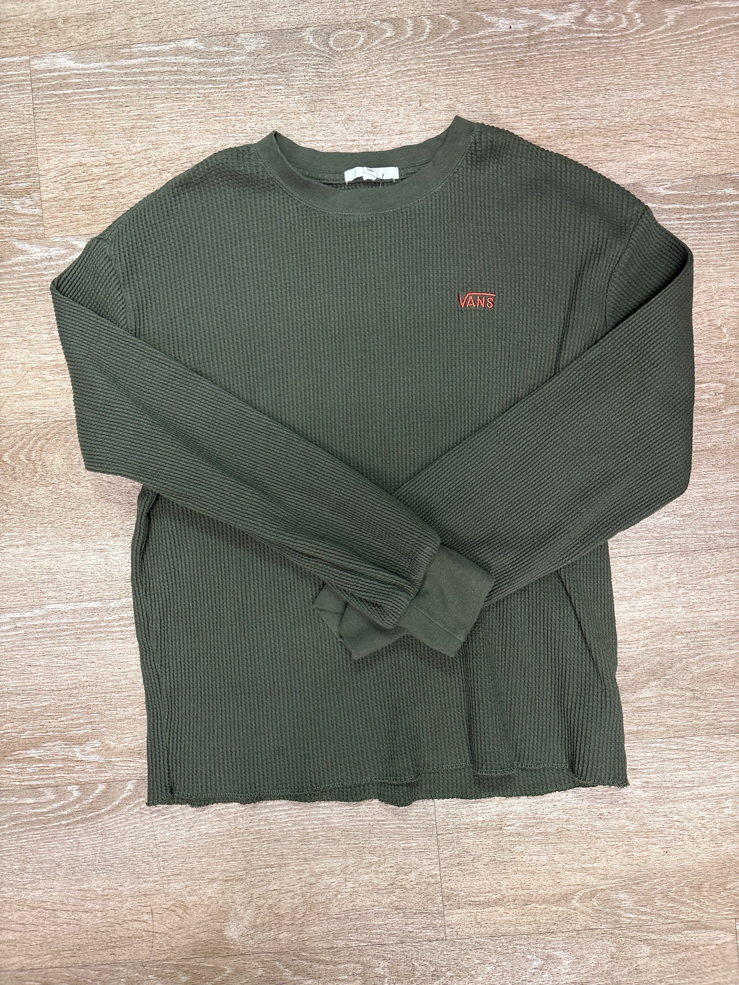 Womens Medium Olive Waffle Knit Vans Long Sleeve Shirt