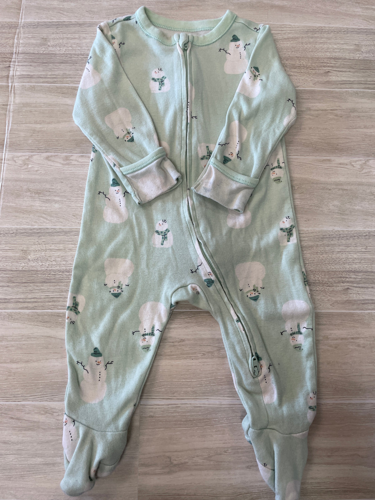 6-9m Mint Snowman Footed Pajama