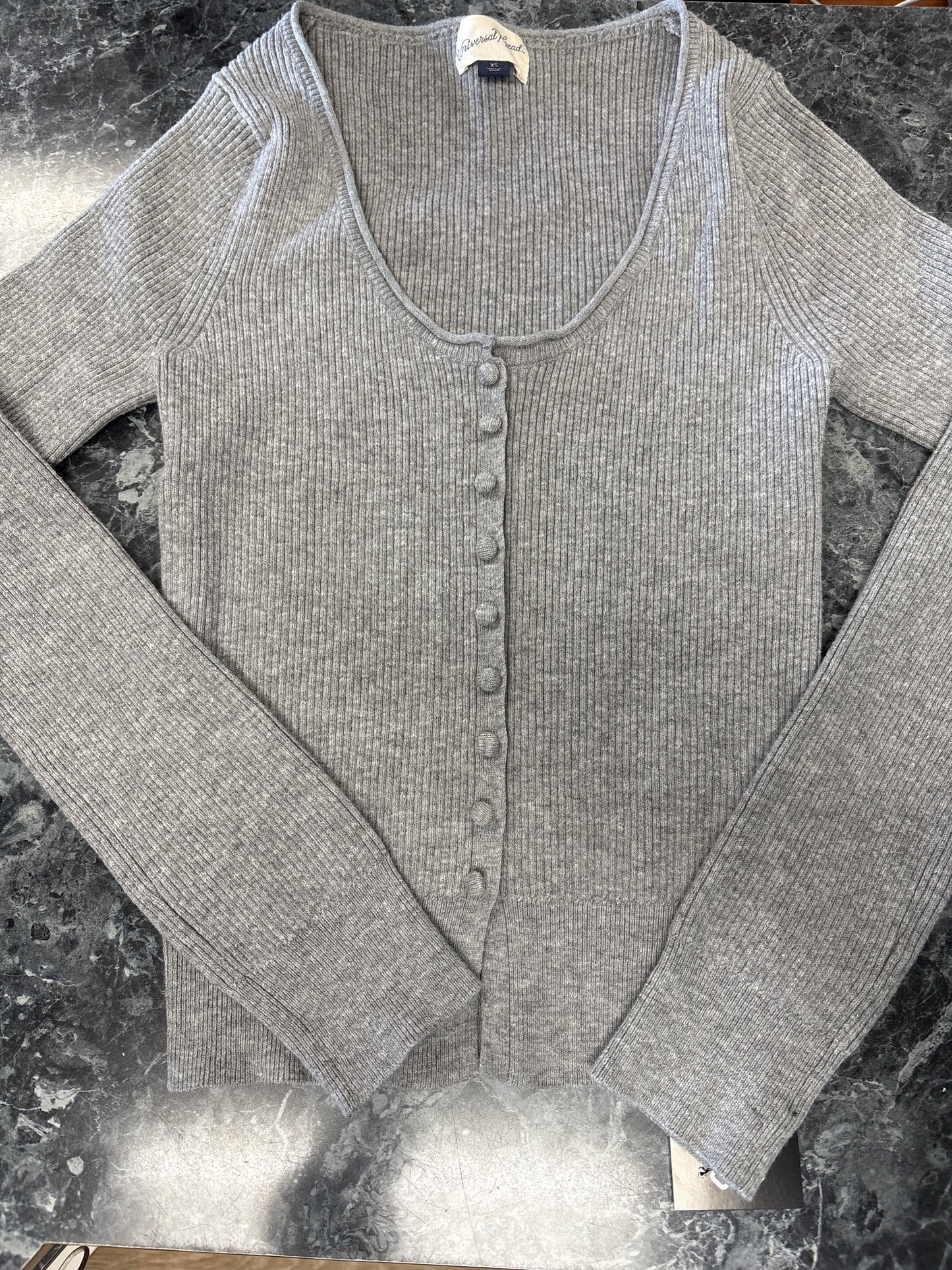 Womens XSmall Grey Ribbed Button Cardigan