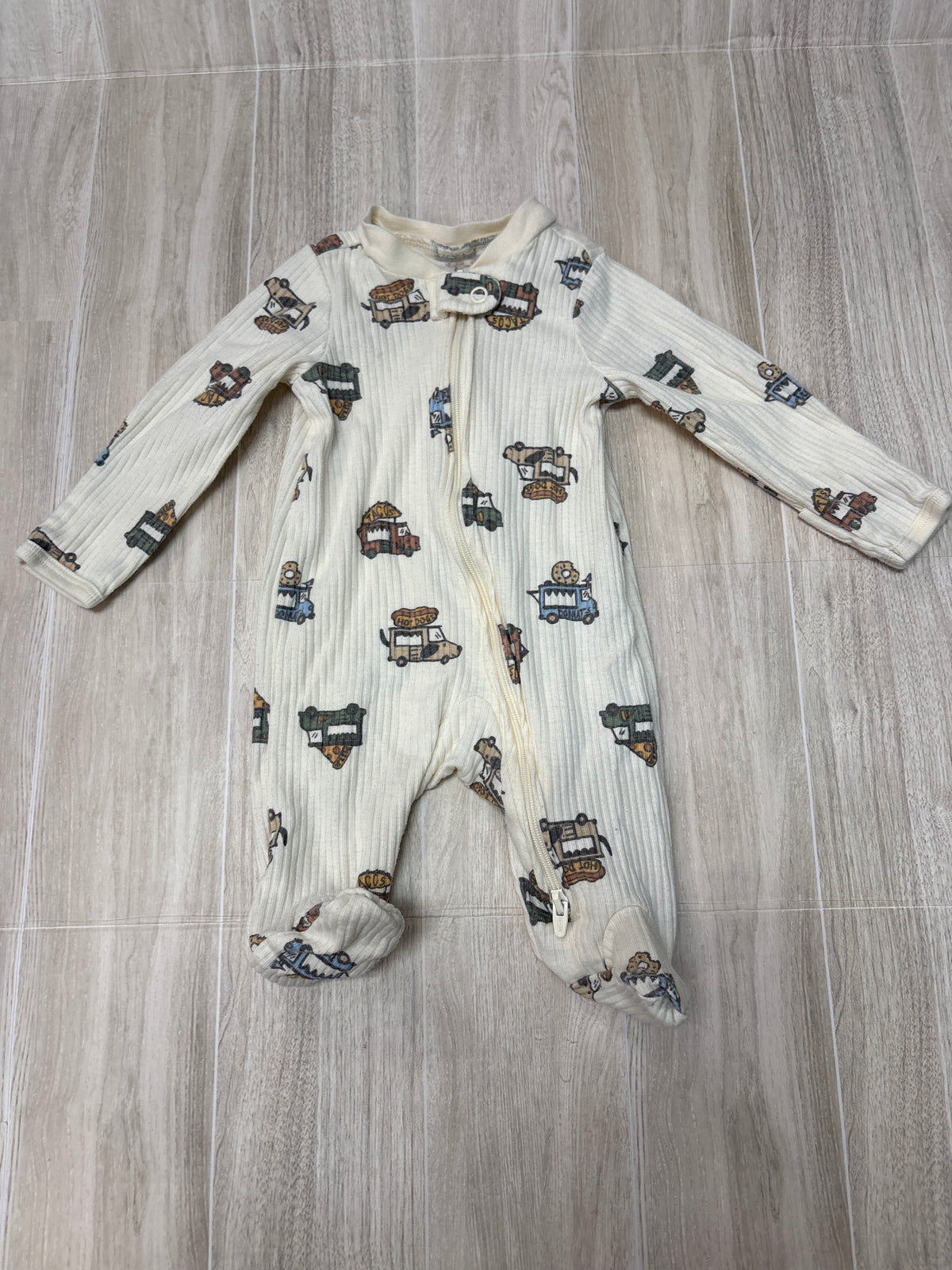 Newborn Cream Ribbed Food Truck Pajama