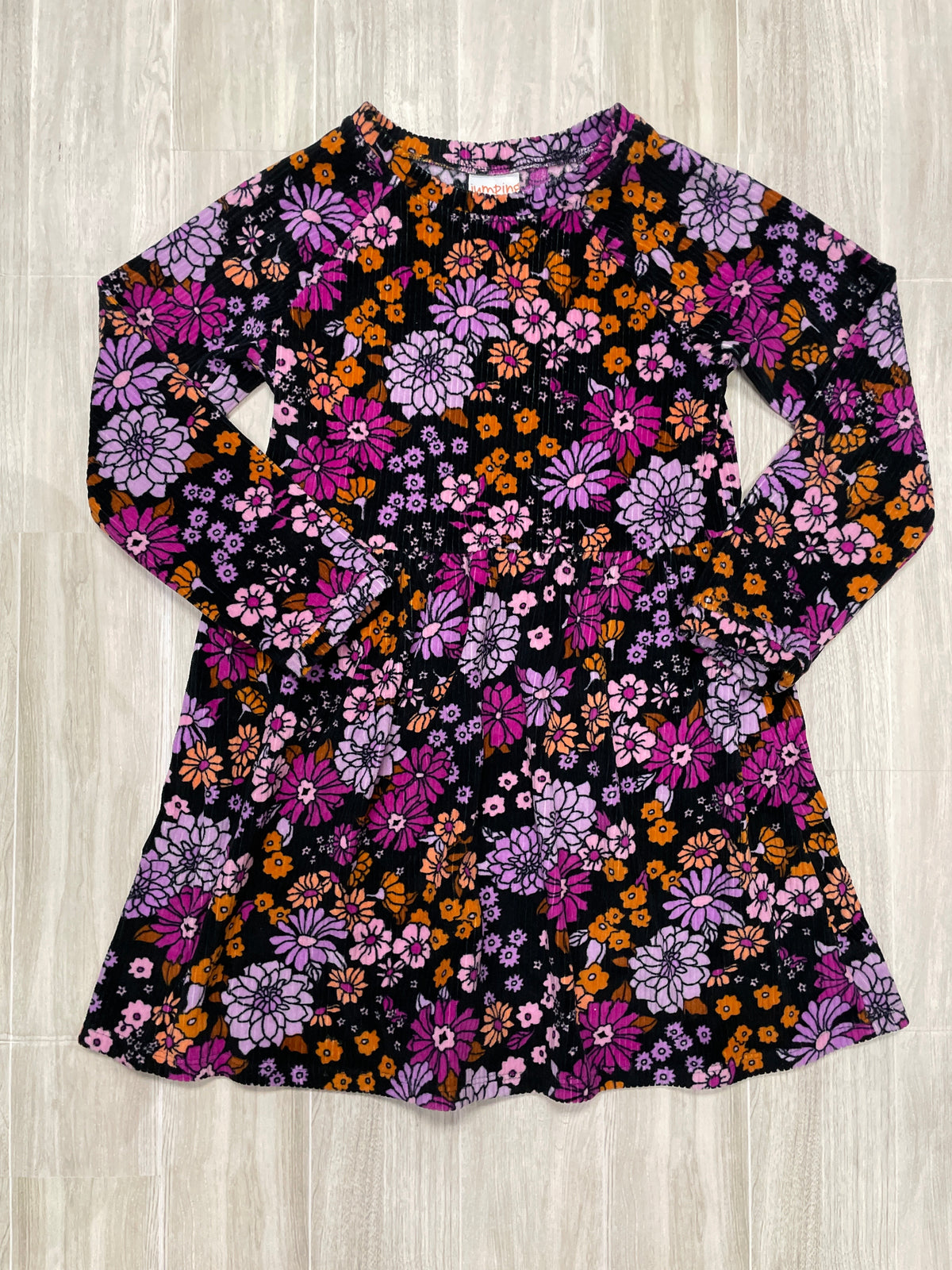 6 Black Soft Ribbed Floral Dress
