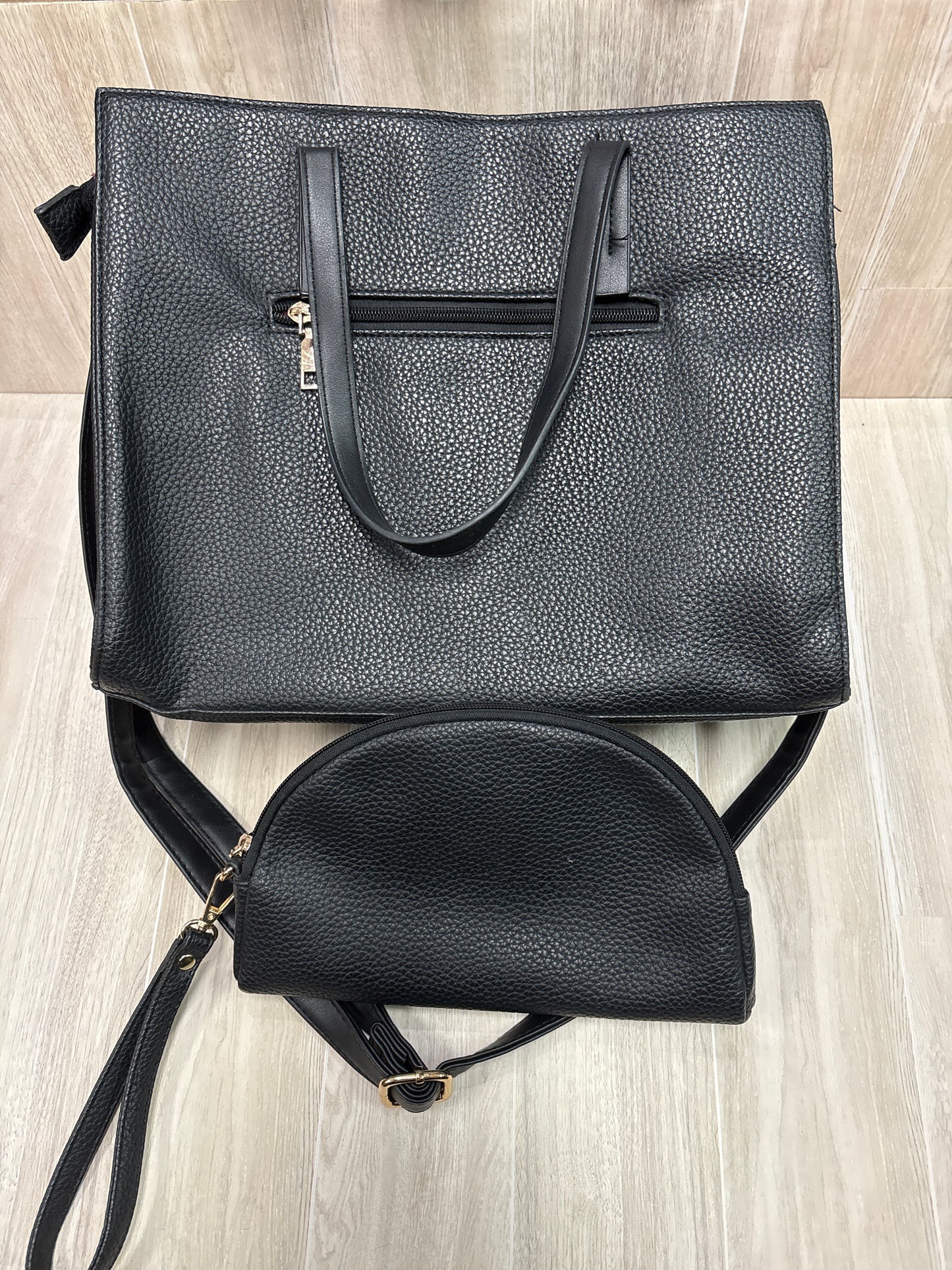Black Leather Tote Purse with Mini Bag