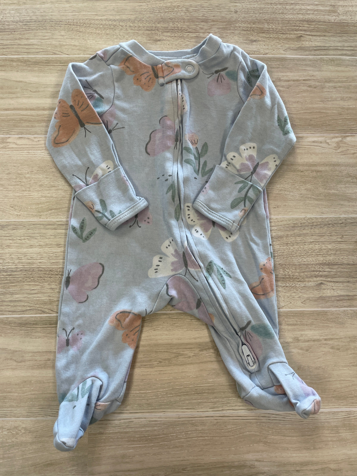 Newborn Light Blue Flora Butterfly Pajama