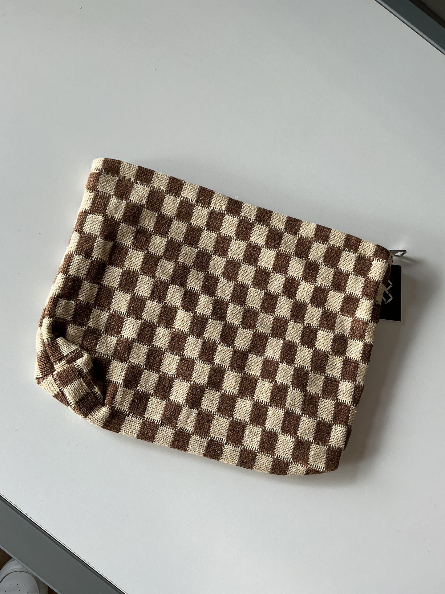 Checkered Makeup Bag Brown