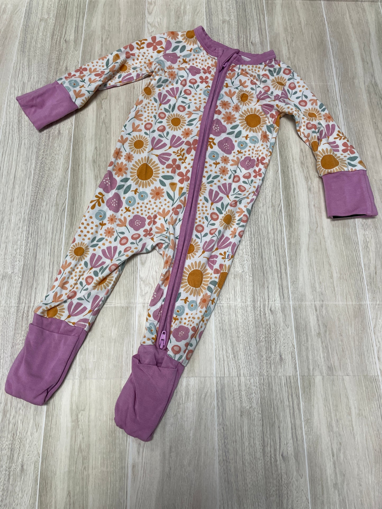 3-6m Bird & Bean Purple Flowers Convertible Pajama Romper