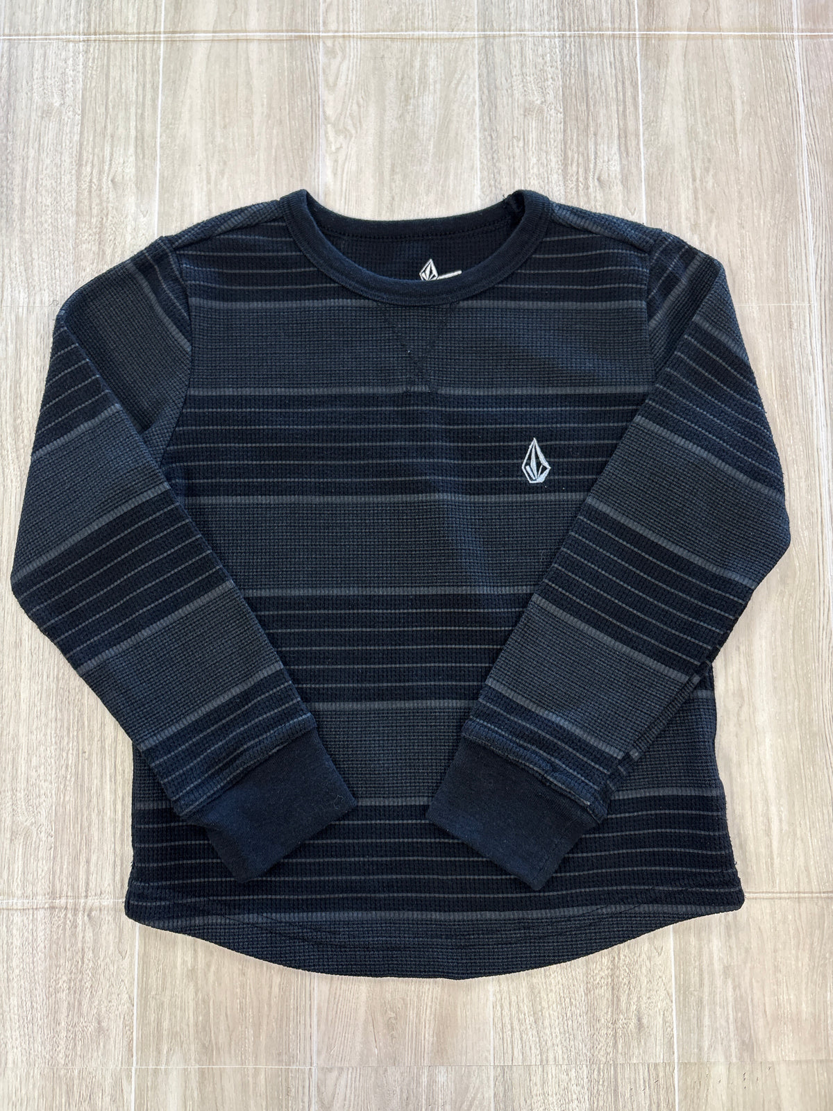 4T Volcom Striped Black Waffle Knit Long Sleeve
