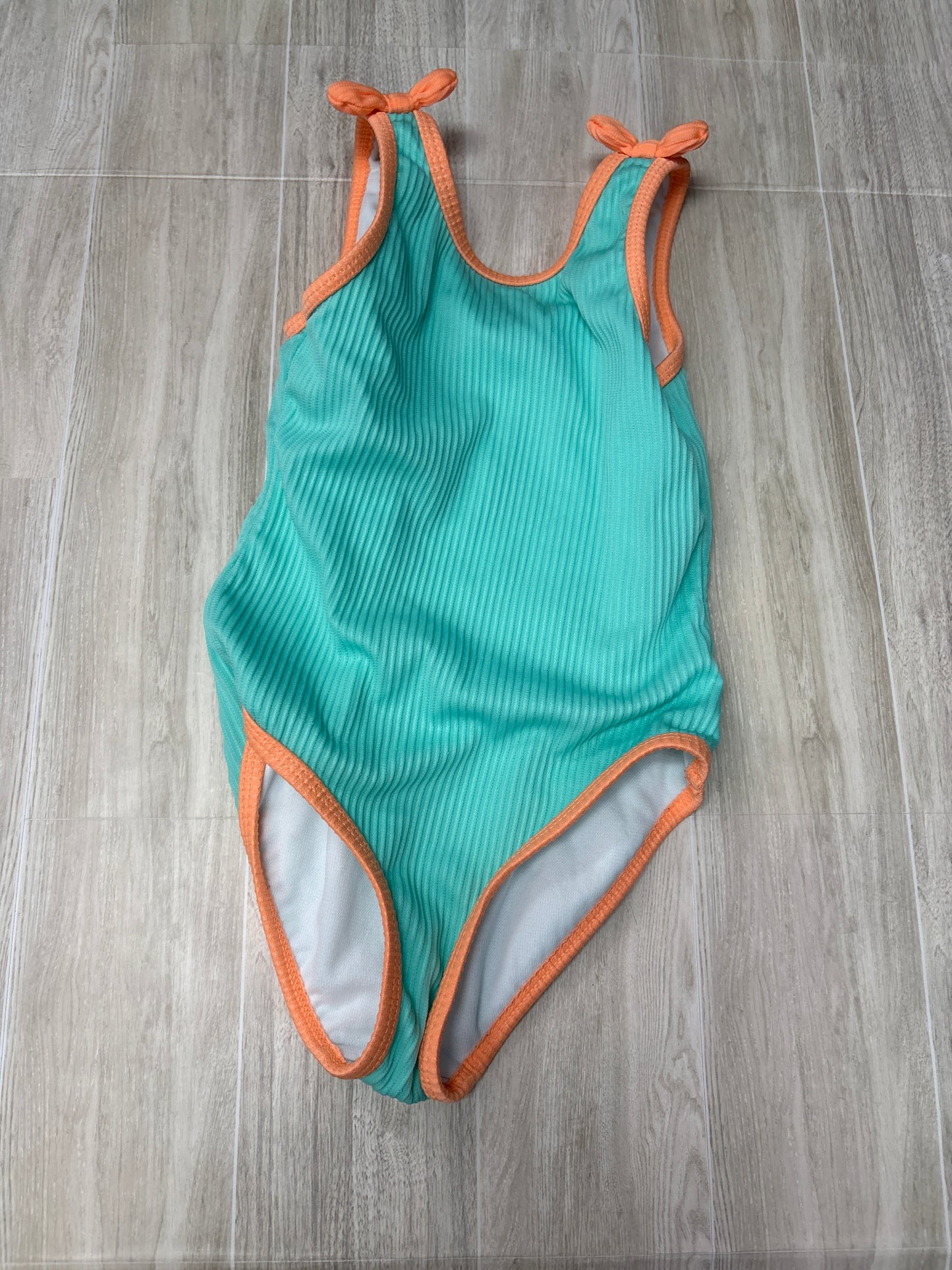 4T Teal/Coral Ribbed Swim Suit