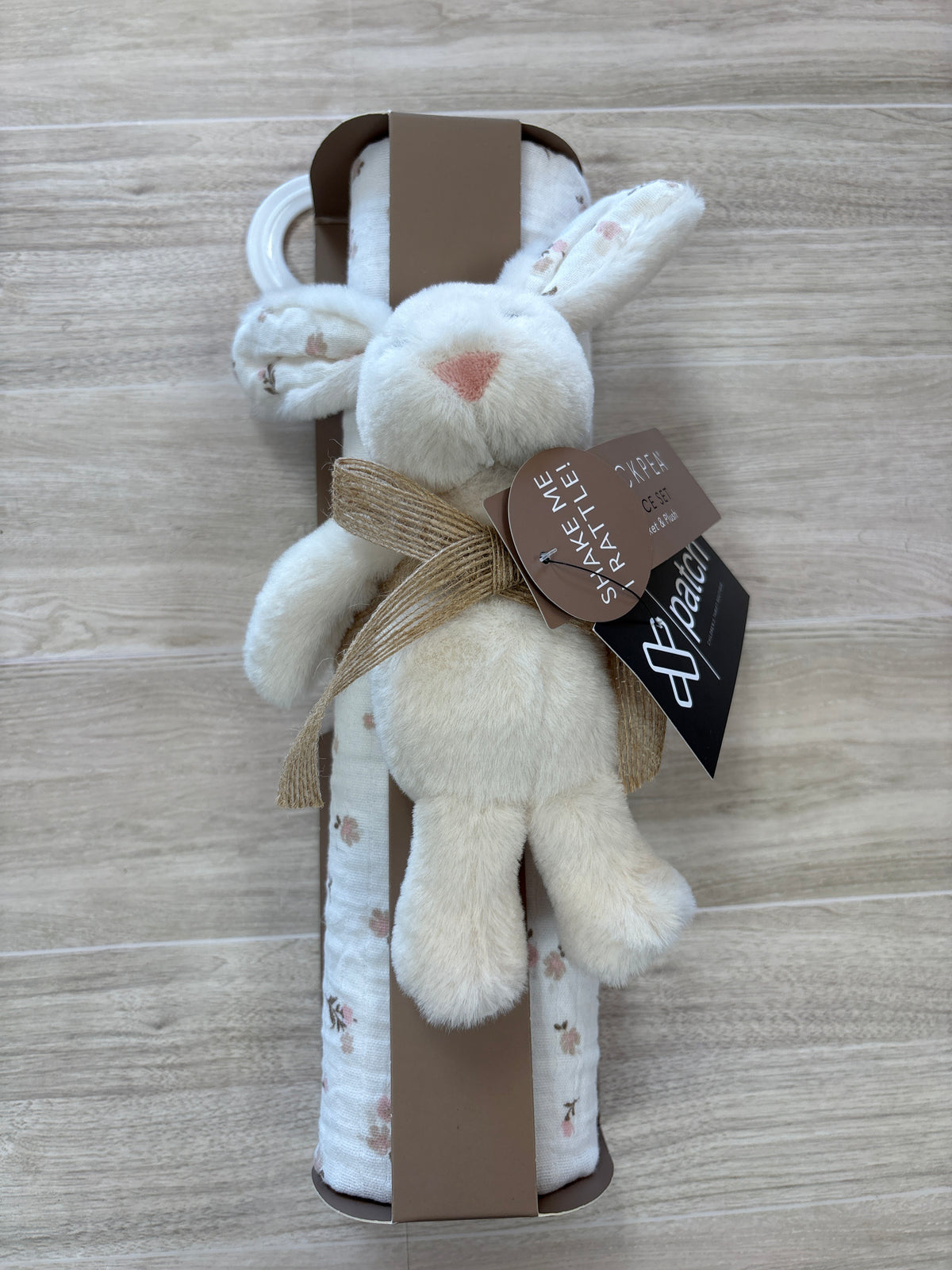 NWT White Flroal Swaddle Blanket + Bunny Plush