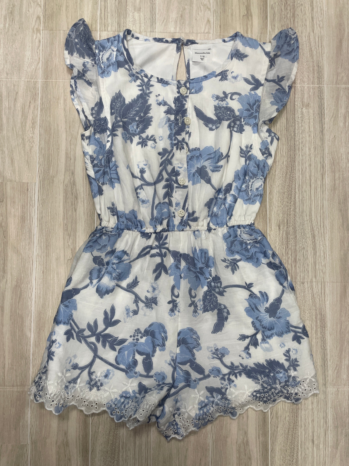 NWT 7/8 Abercrombie Kids White/Blue Floral Eyelet Romper