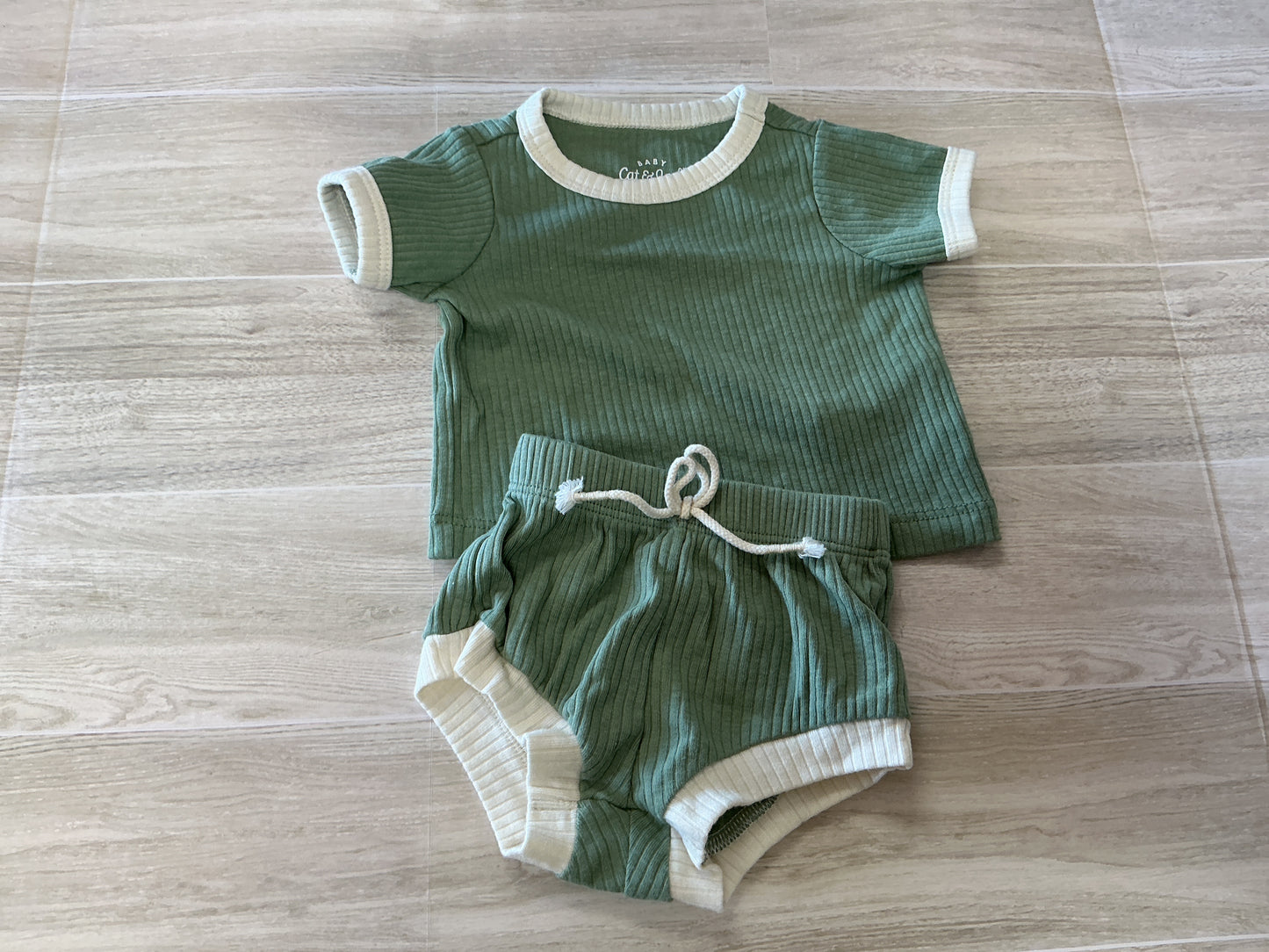 Newborn Ribbed Green 2 Piece Shortie Lounge Set