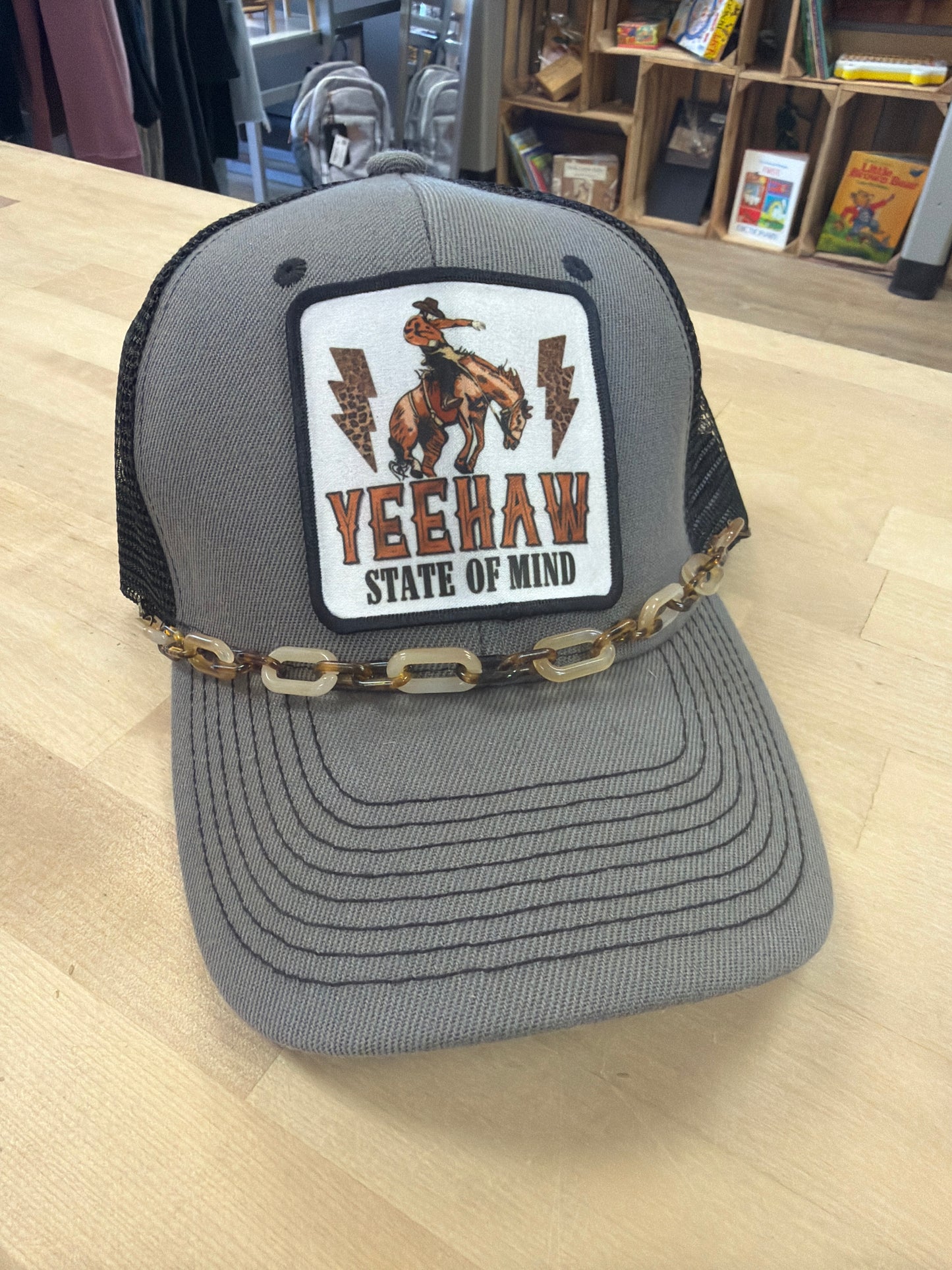 Trucker Hat - Yeehaw State of Mind - Grey - Brown Chain Band