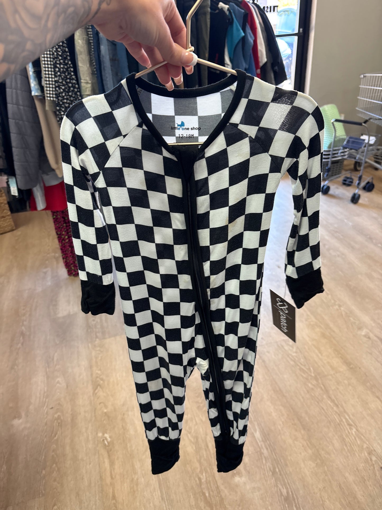 12-18m B+W Checkered Pajama - Blemish